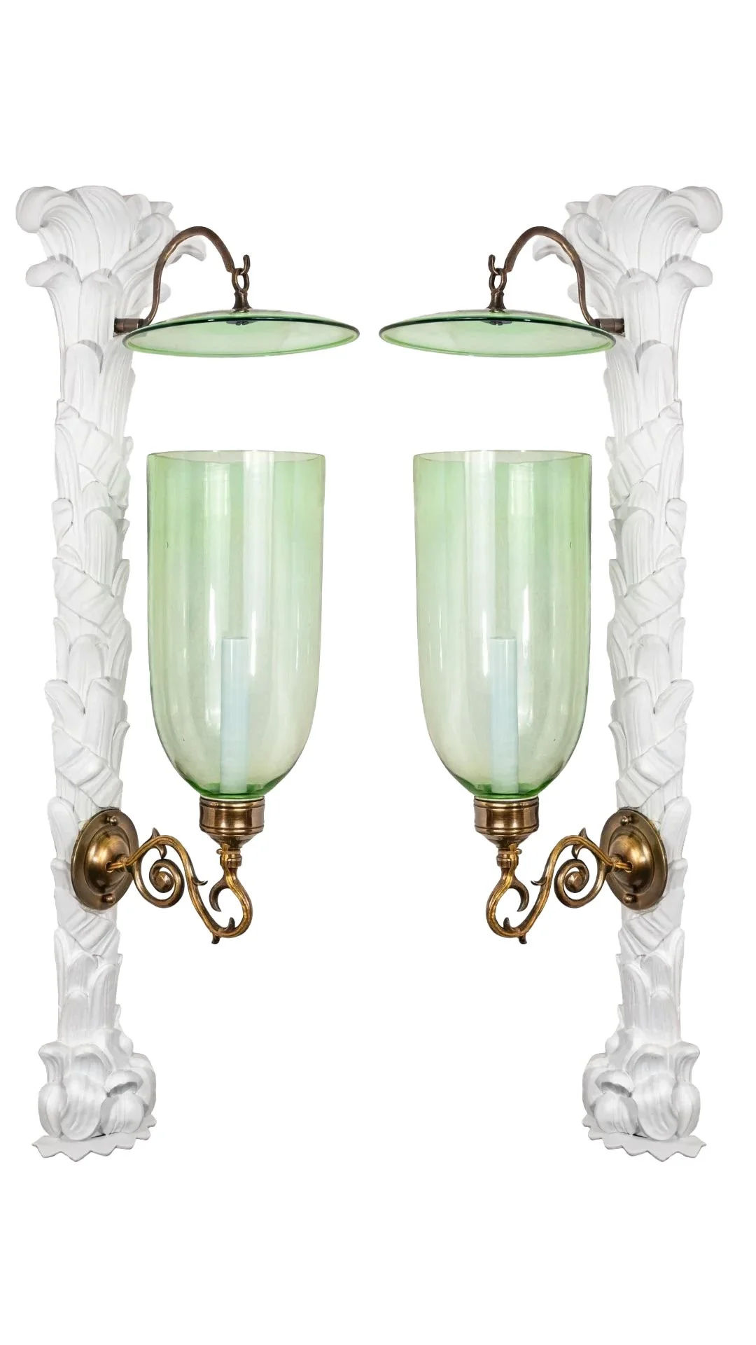 A Pair of Palm Branch Sconces with Green Shades