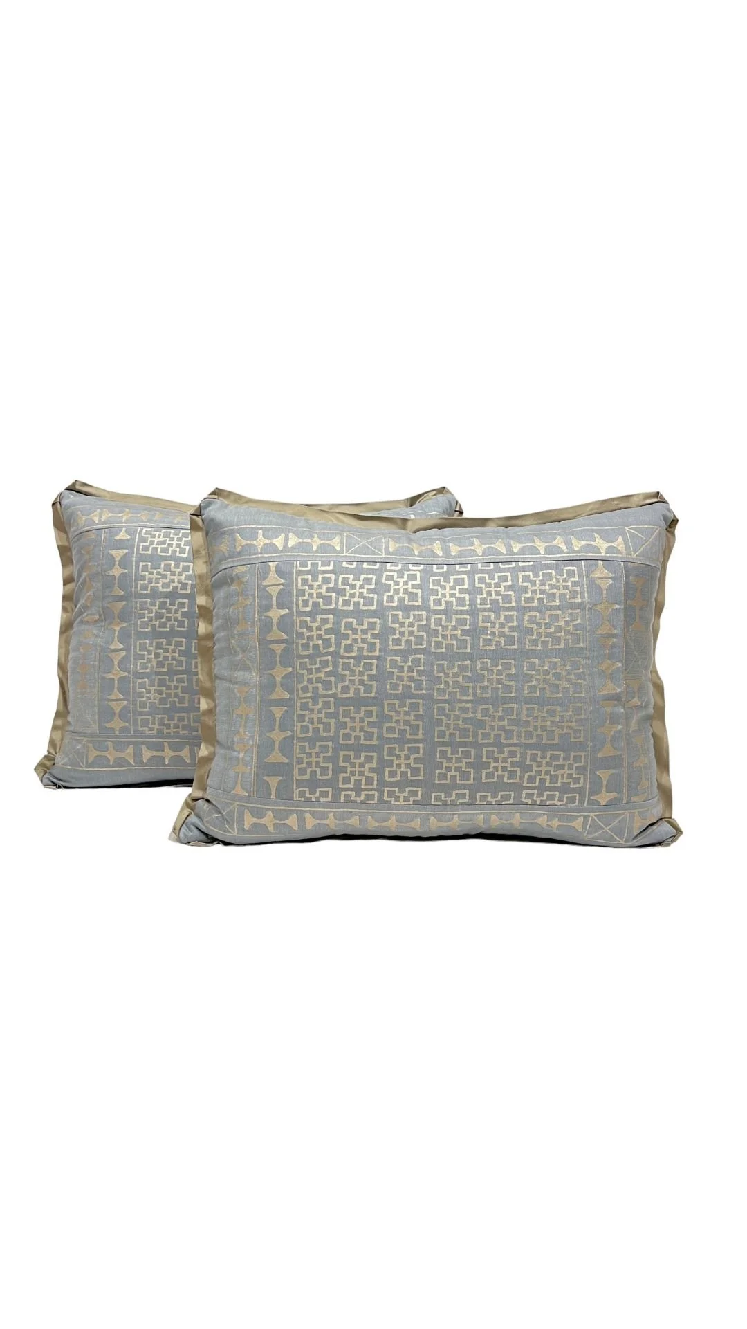 A Pair of Fortuny Cushions in the Ashanti Pattern
