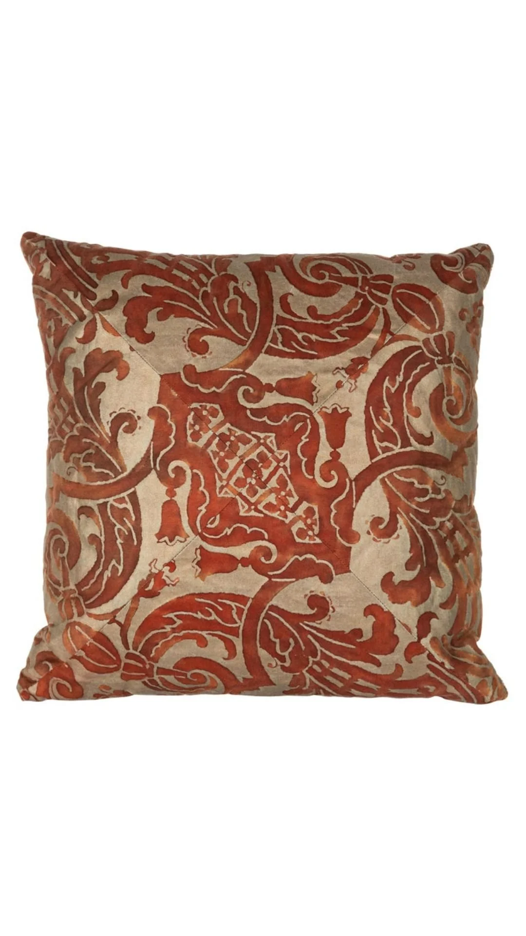 A Mitered Fortuny Fabric Cushion in the Carnavalet Pattern