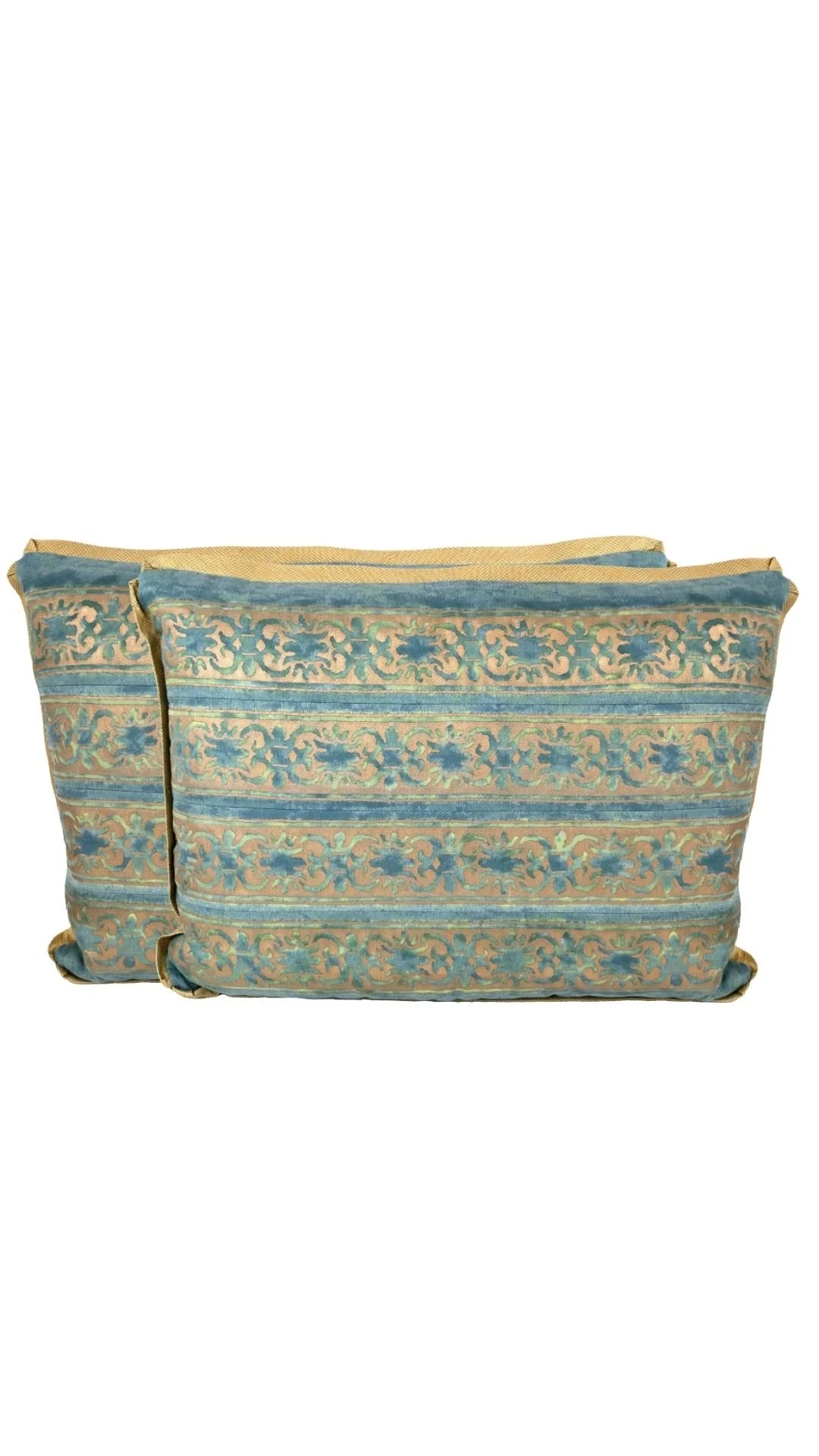 A Pair of Pieced Fortuny Border Cushions