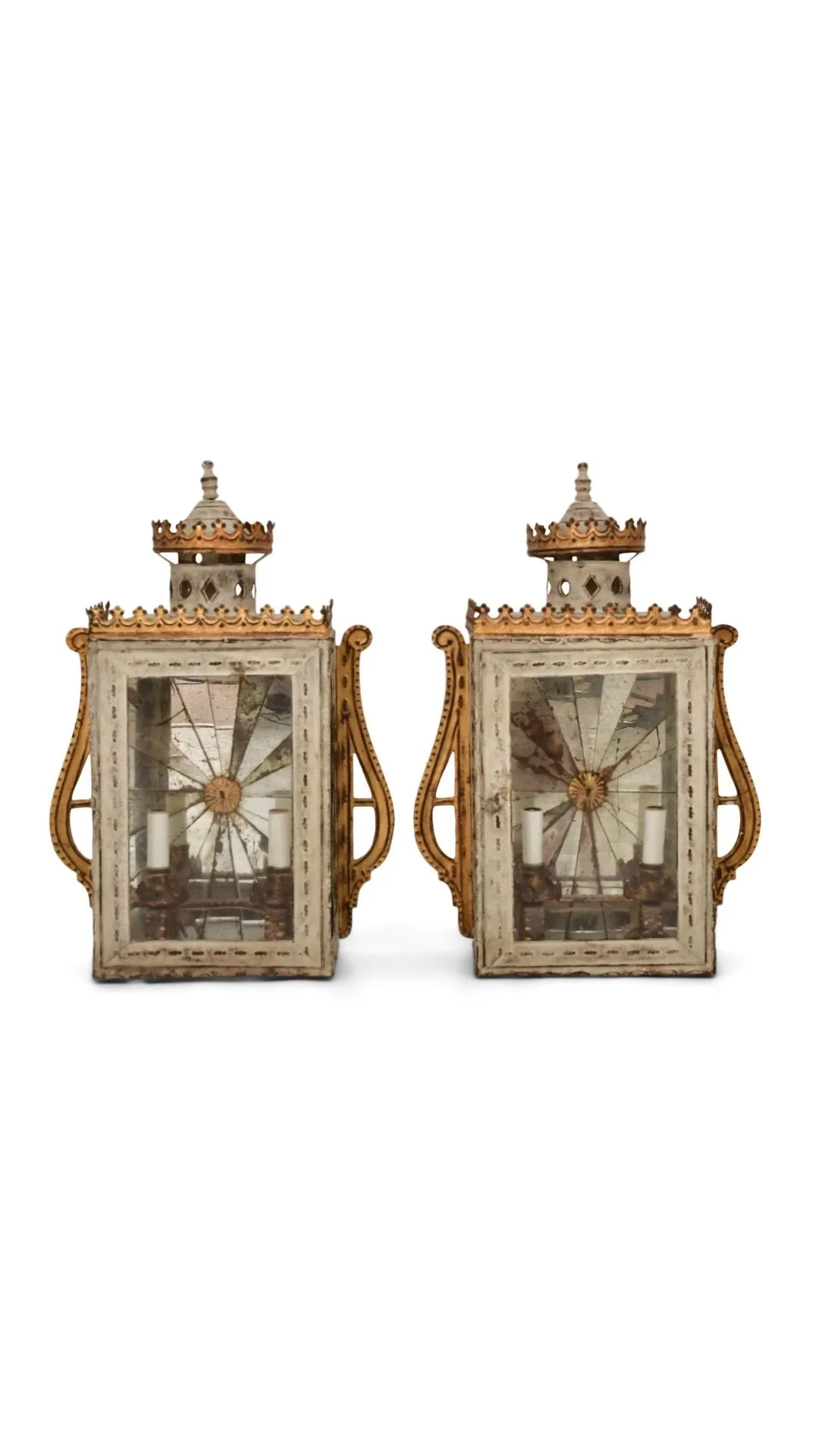 Pair of Gilt and Painted French Tole Wall Lanterns