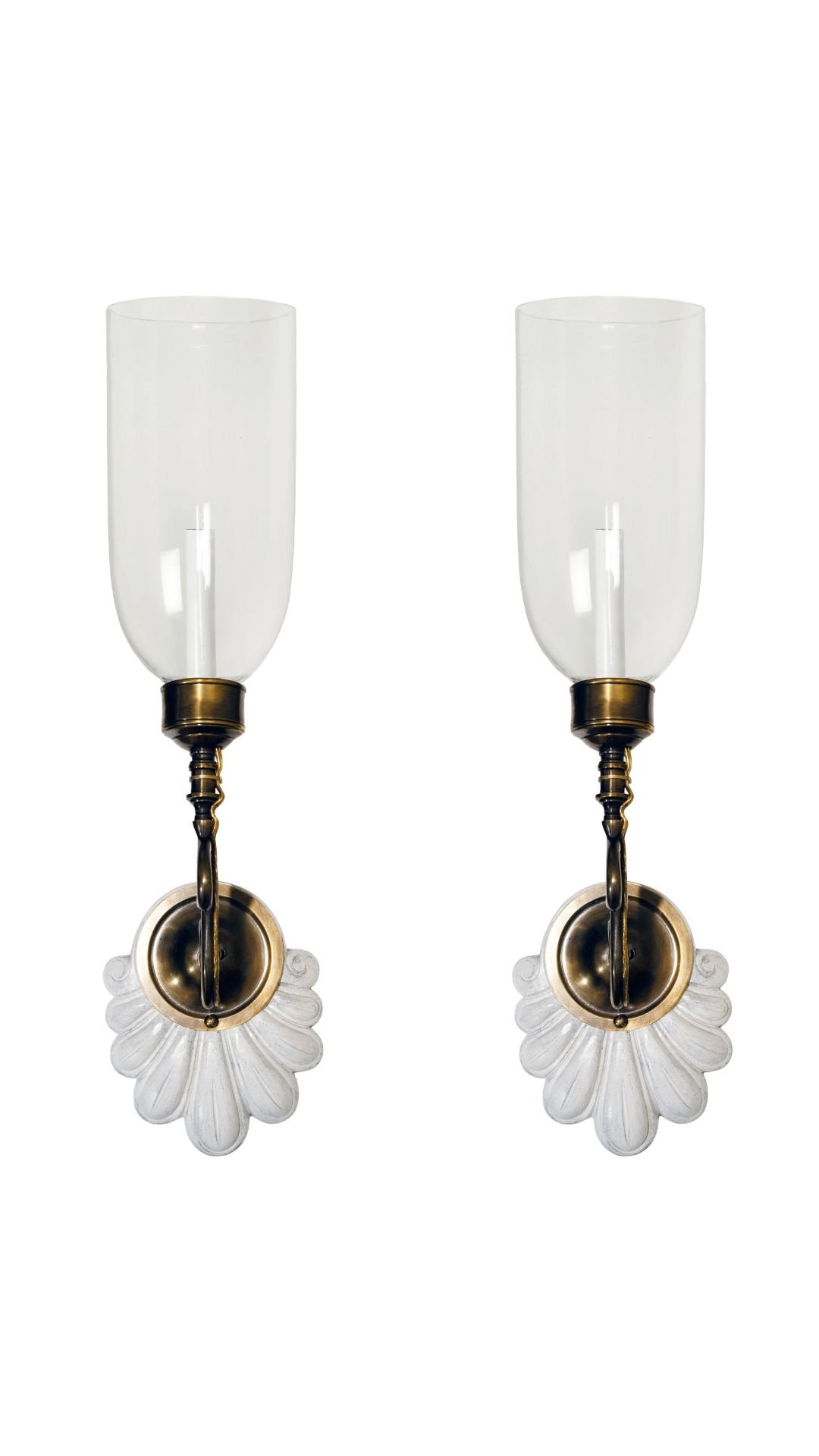 A Pair of Calla Sconces with Clear Hurricane Shades