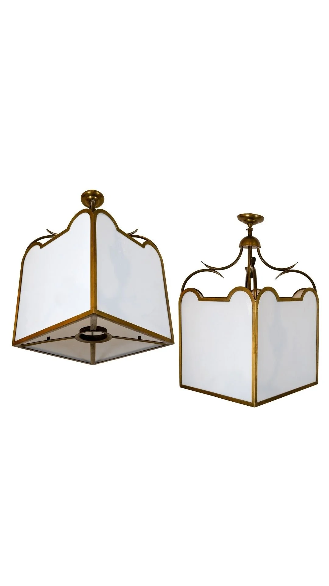 A Pair of American Patinated Brass Lanterns