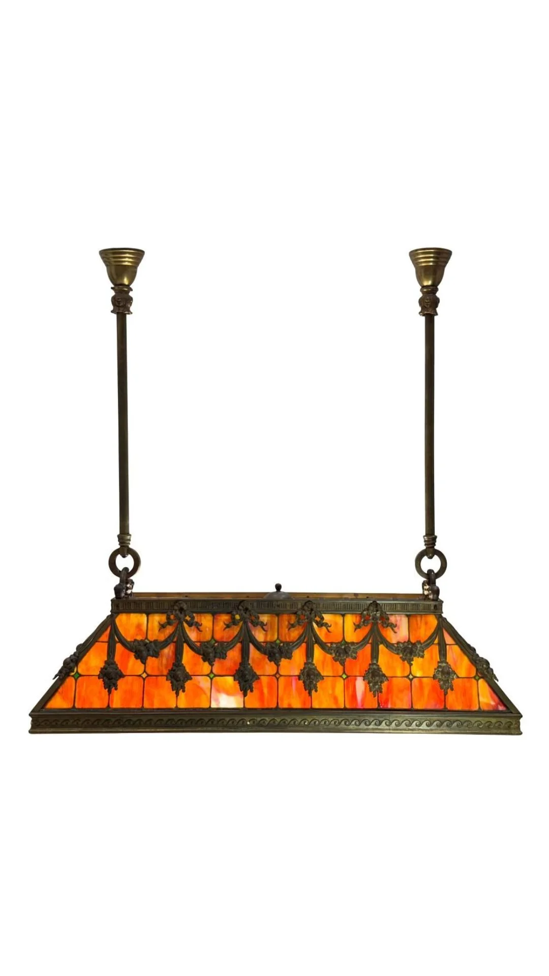 An American Leaded Glass and Gilt Bronze Billiard Fixture