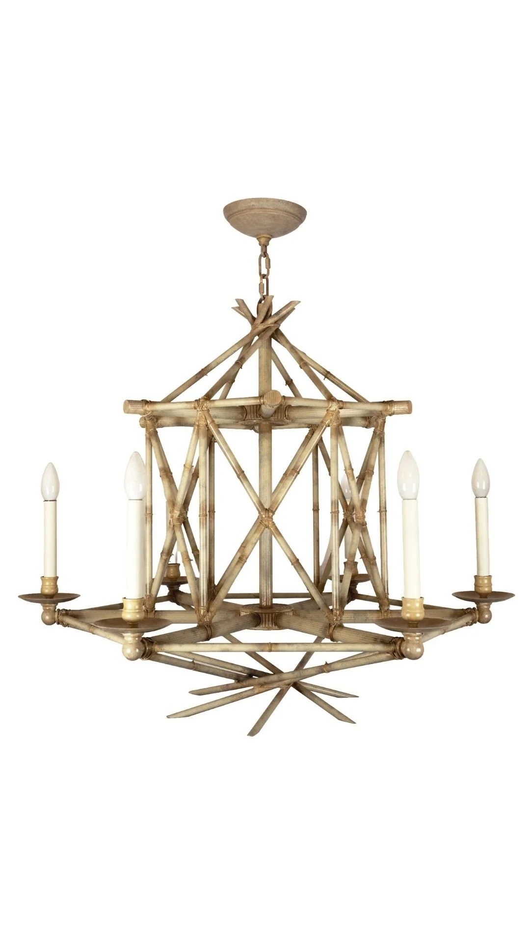 Six Light Bamboo Brûlé Chandelier