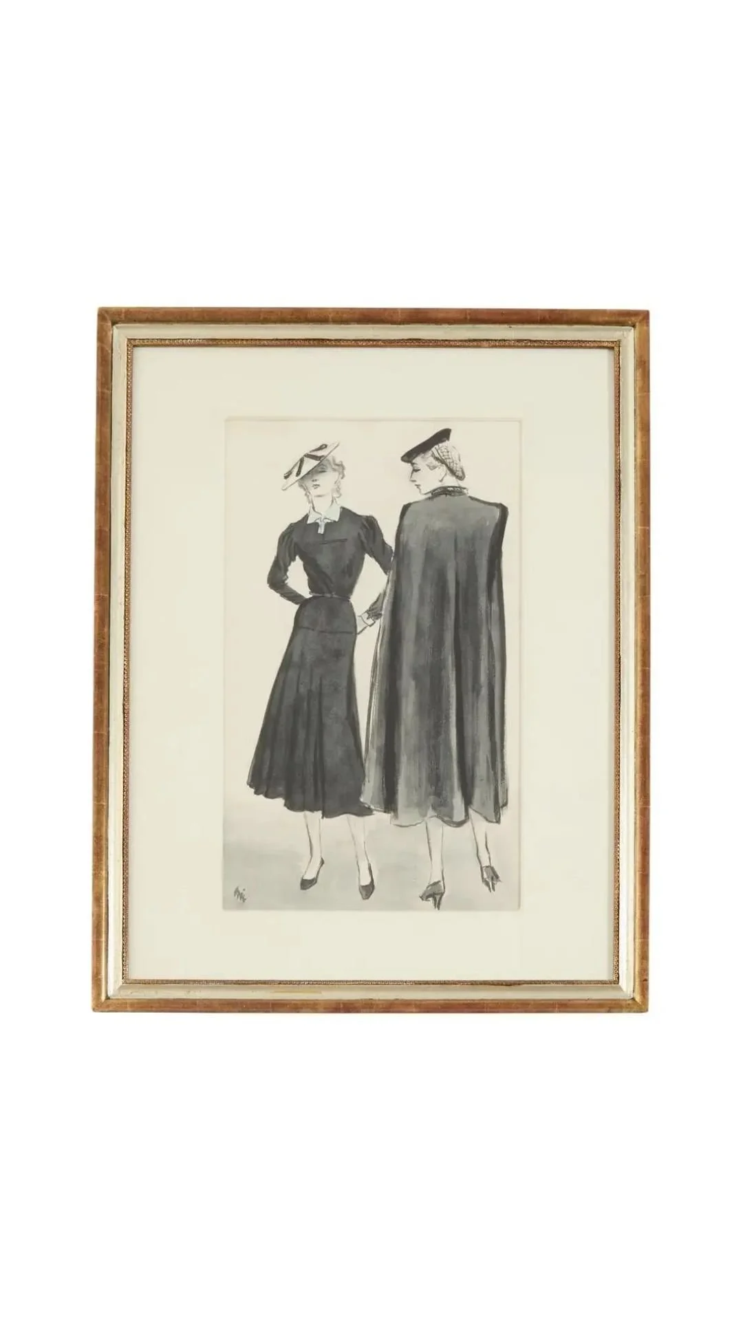Fashion Illustration "Two Women In Dresses With Hats" by C. "Eric" Erickson