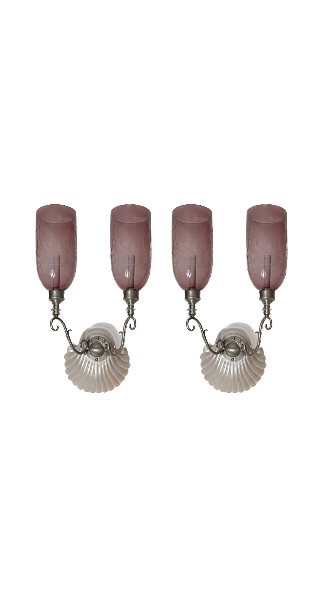 A Pair of Coquille Sconces with Etched Pink Shades