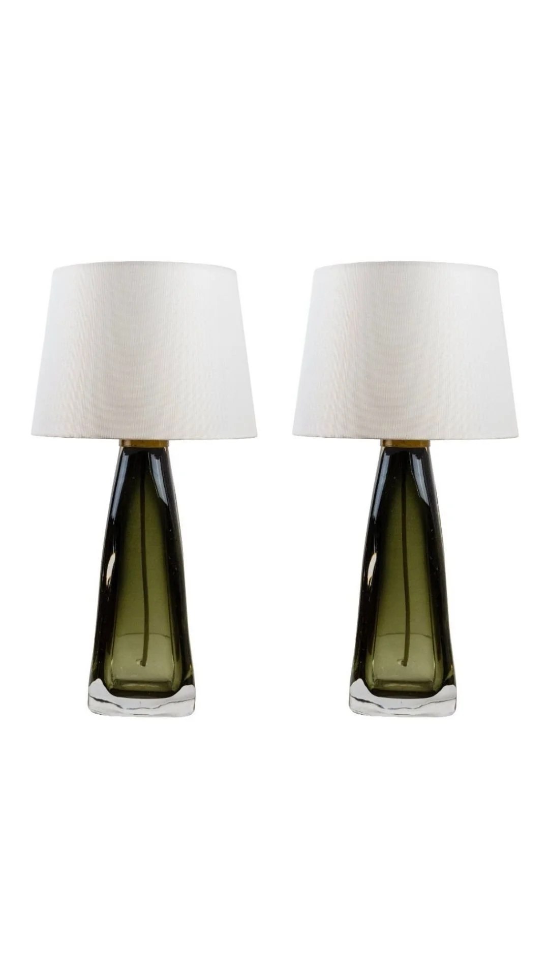 A Pair of Olive Green Glass Table Lamps by Carl Fagerlund for Orrefors