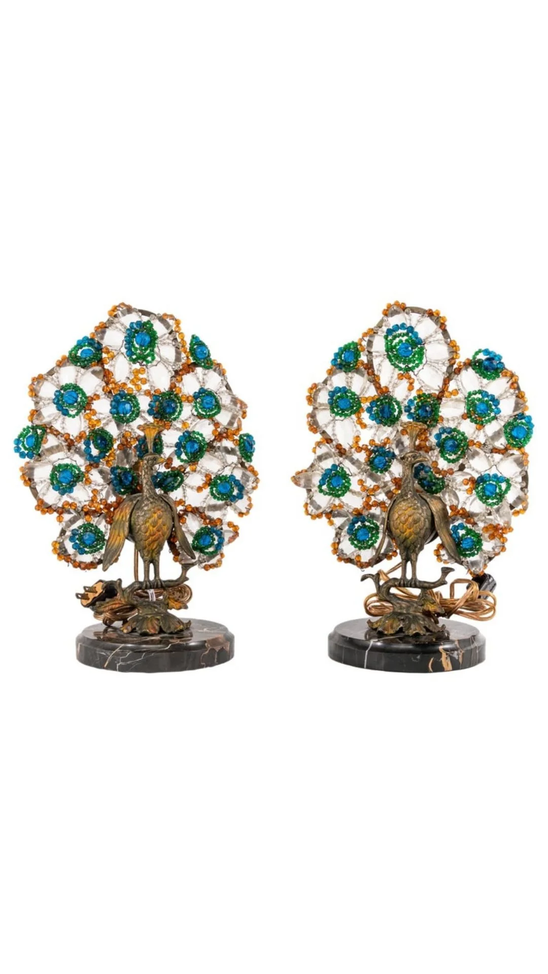 A Pair of Crystal Peacock Table Lamps