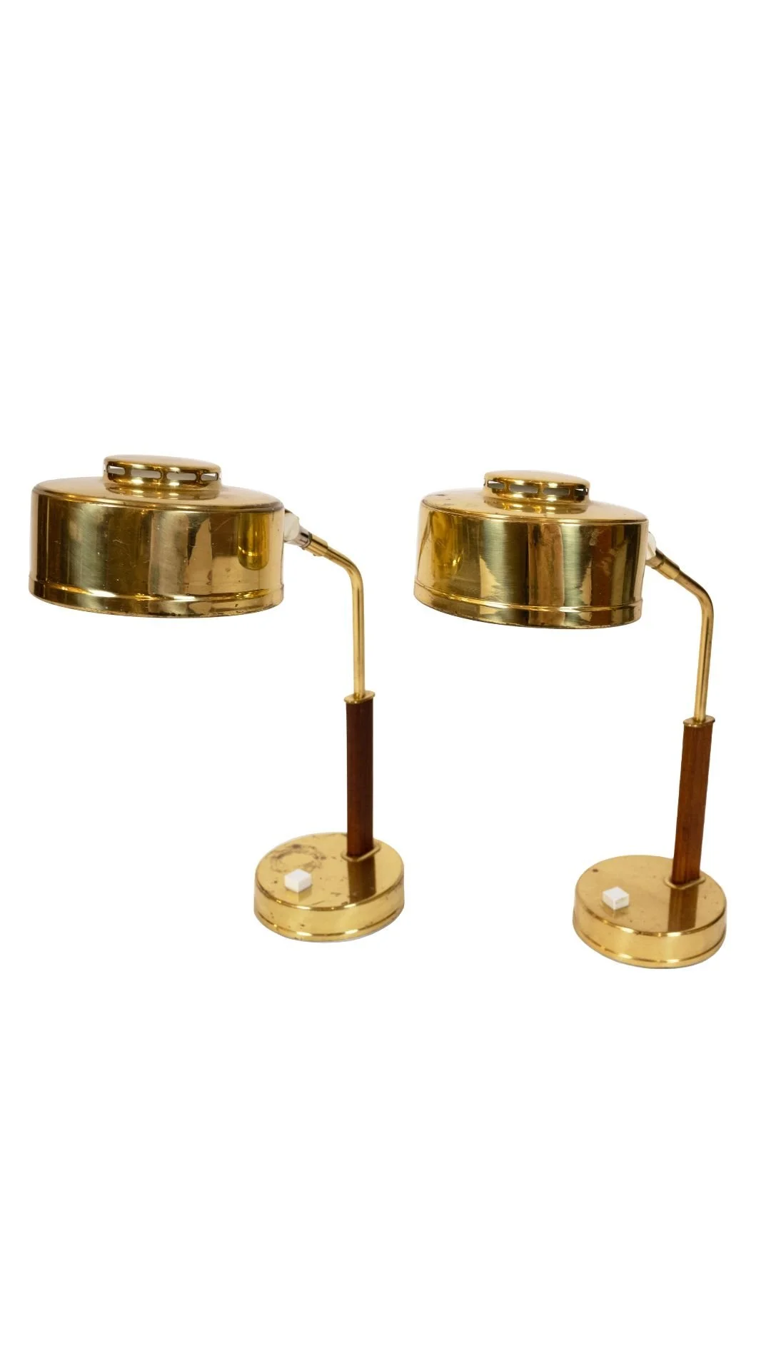 A Pair of Brass and Teak Table Lamps by BJS Skellefteå