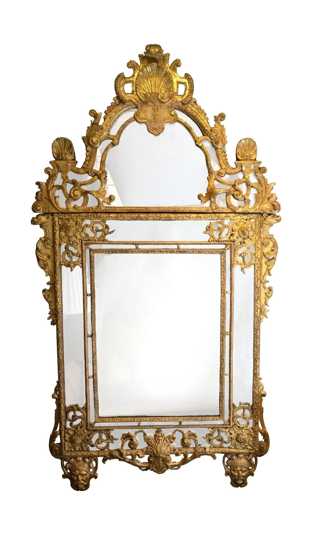 A Large French Regence-Period Carved Giltwood Mirror
