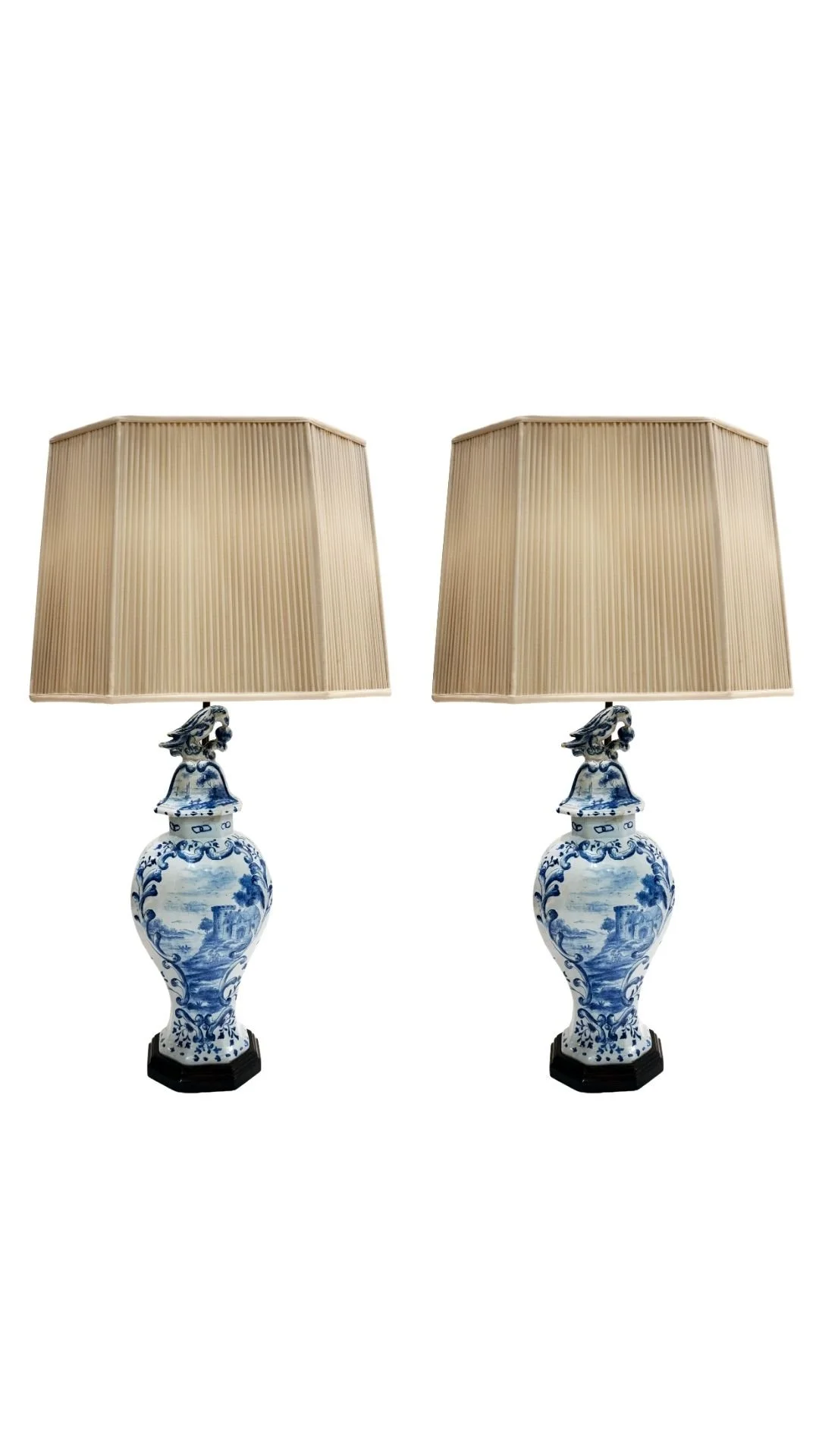 Pair of 19th Century Dutch Delft Blue Vase Lamps