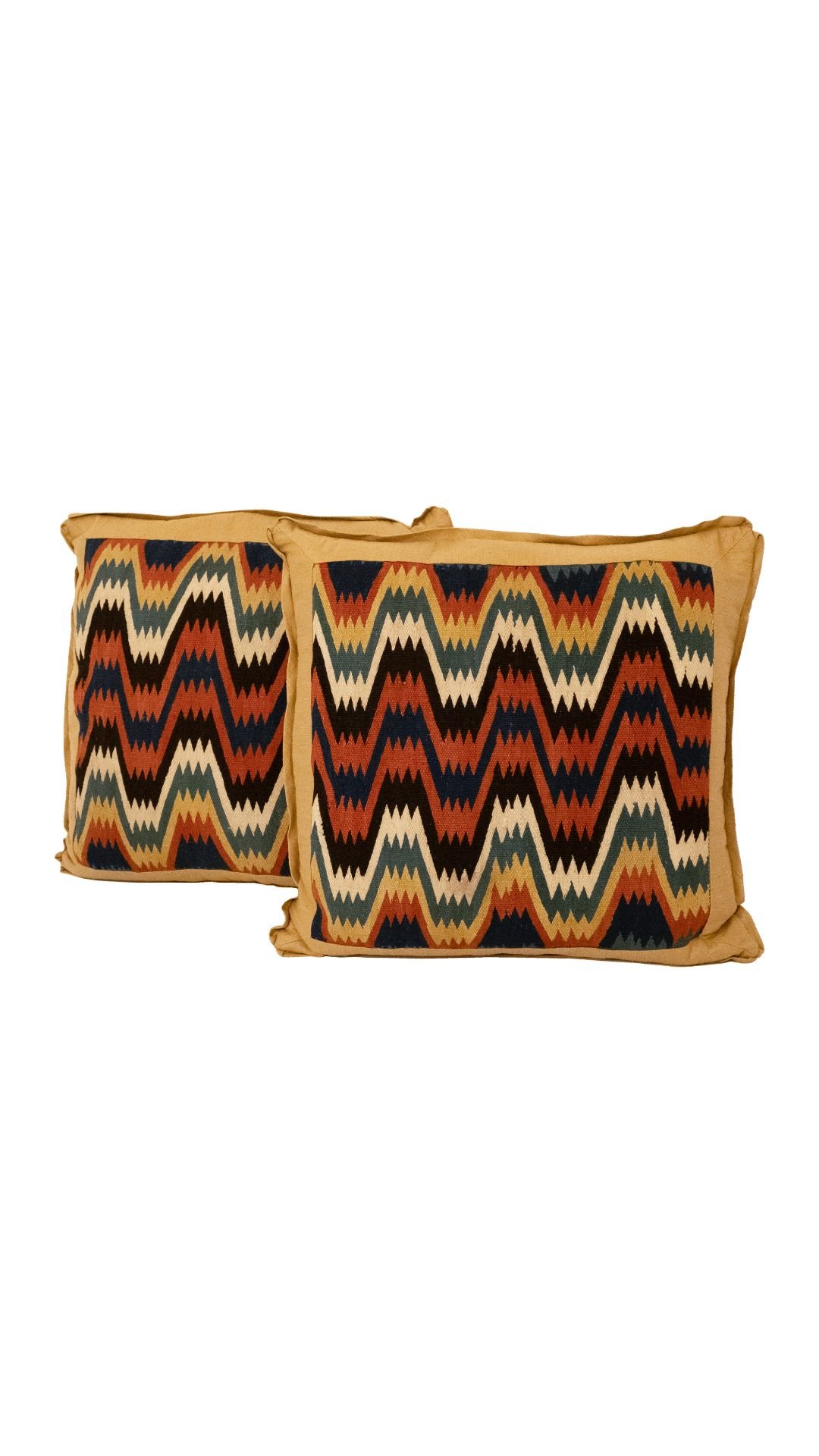 A Pair of Flame-Stitched Tapestry Cushions
