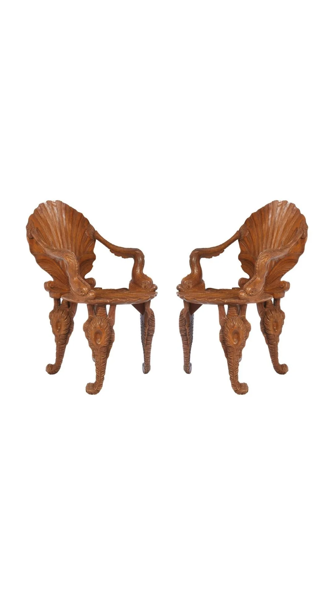 A Pair of Hand-Carved Grotto Shell Chairs