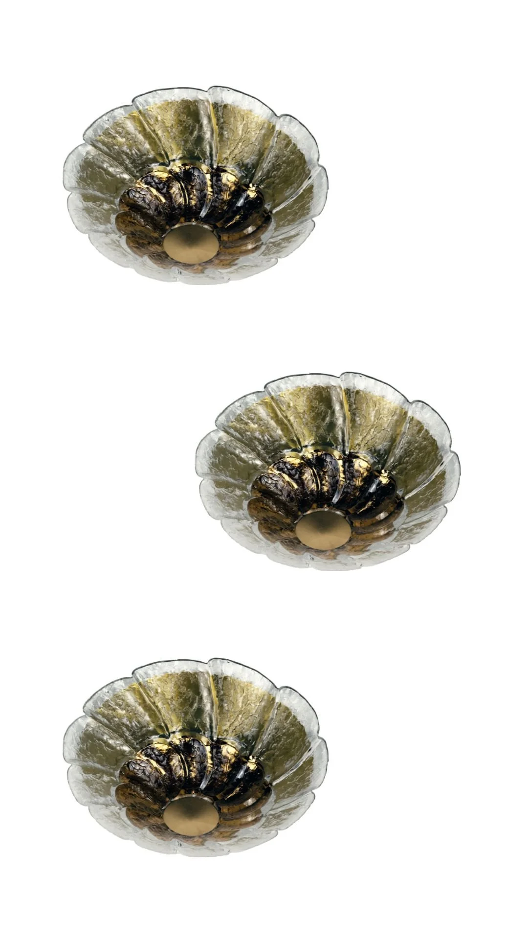 A Rare Set of Three Orrefors Flush Mounts