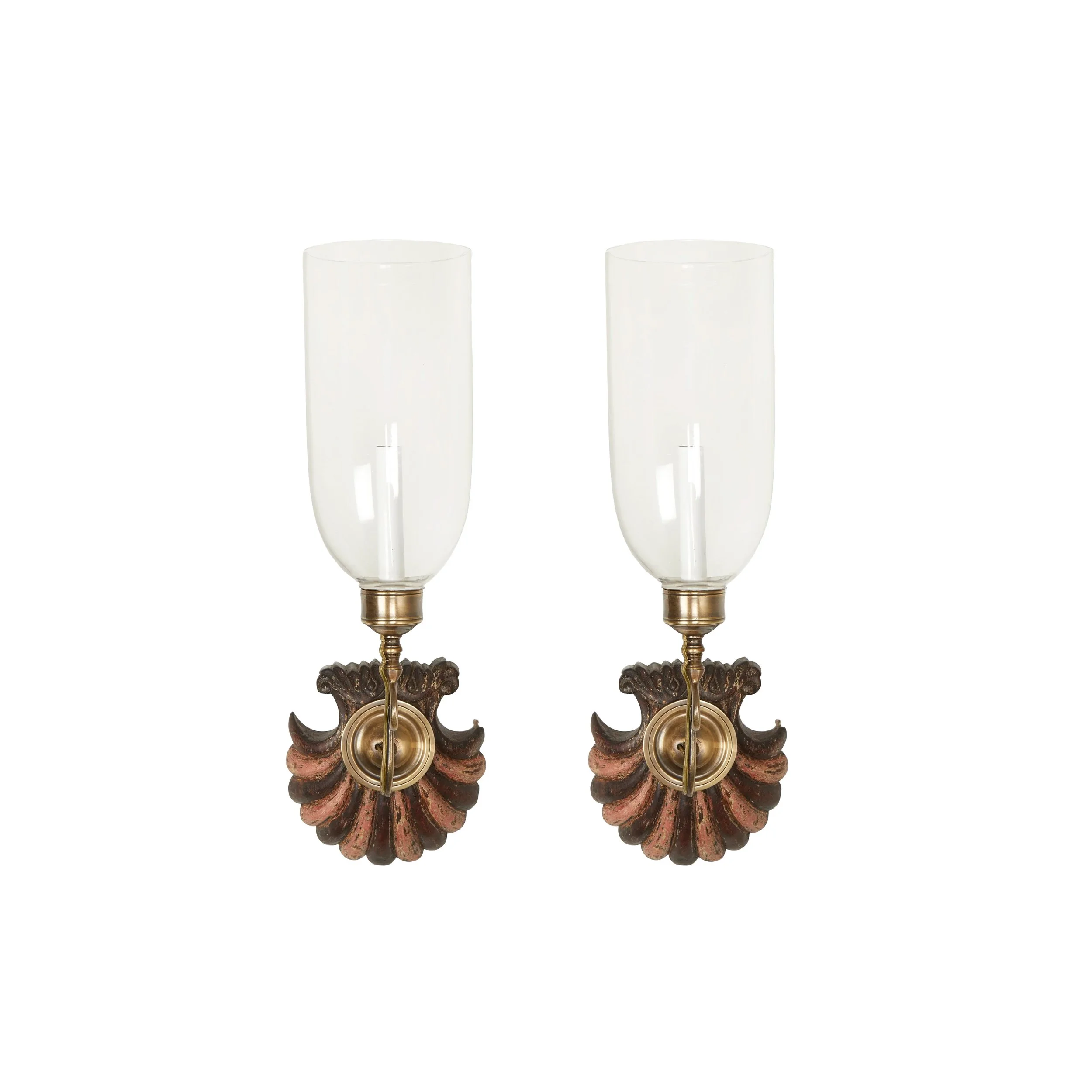 A Pair of Fanfare Sconces with Clear Hurricane Shades