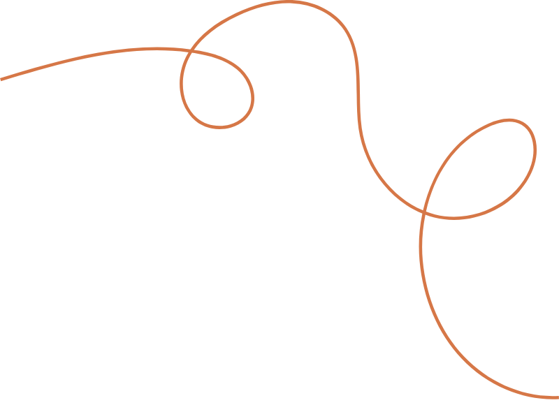 White background with a single continuous orange line forming loops and curves.