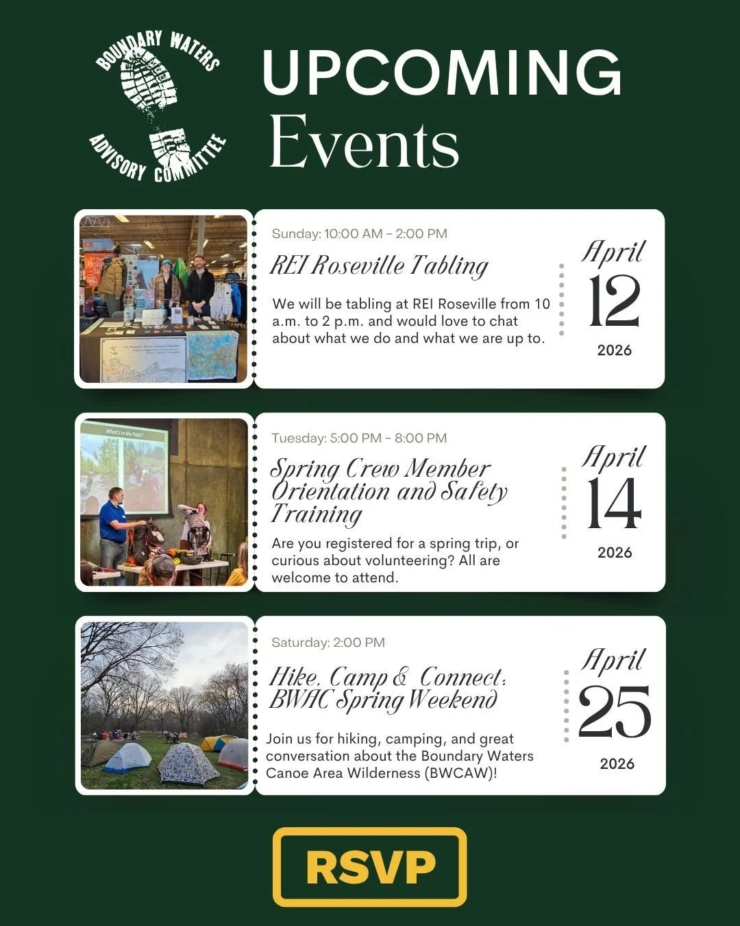 Looking for a way to get outside, give back, and connect with great people?

Upcoming BWAC events are the perfect place to start. Join us to learn more about our mission, meet the community, and explore how you can get involved&mdash;no experience ne