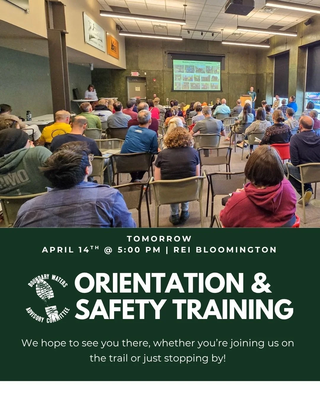 Reminder: Tomorrow is our annual Orientation &amp; Safety Training at REI Bloomington! Join us if you&rsquo;re a current trail volunteer or curious about getting involved. We&rsquo;d love to see you there&mdash;RSVP at the link in the comments!