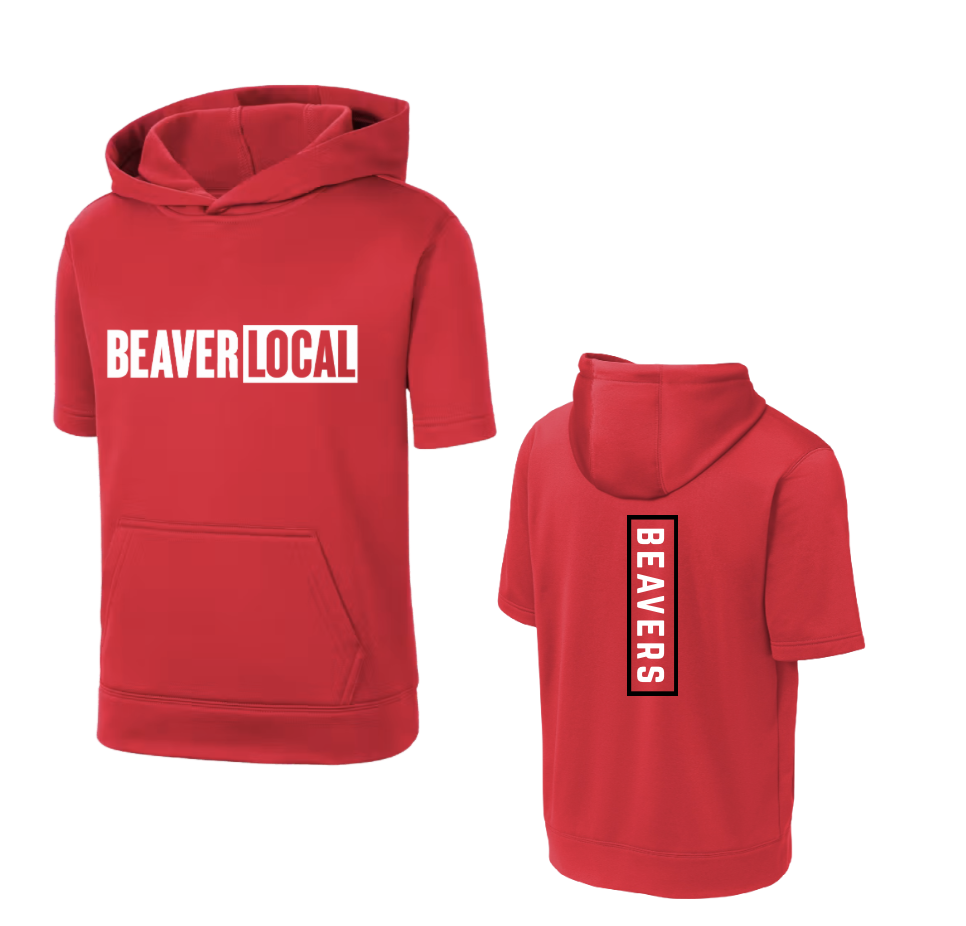 Beaver Local Sport Tech Short Sleeve Hoodie- Red