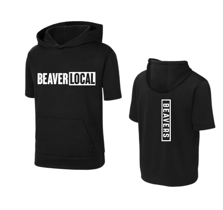 Beaver Local Sport Tech Short Sleeve Hoodie- Black