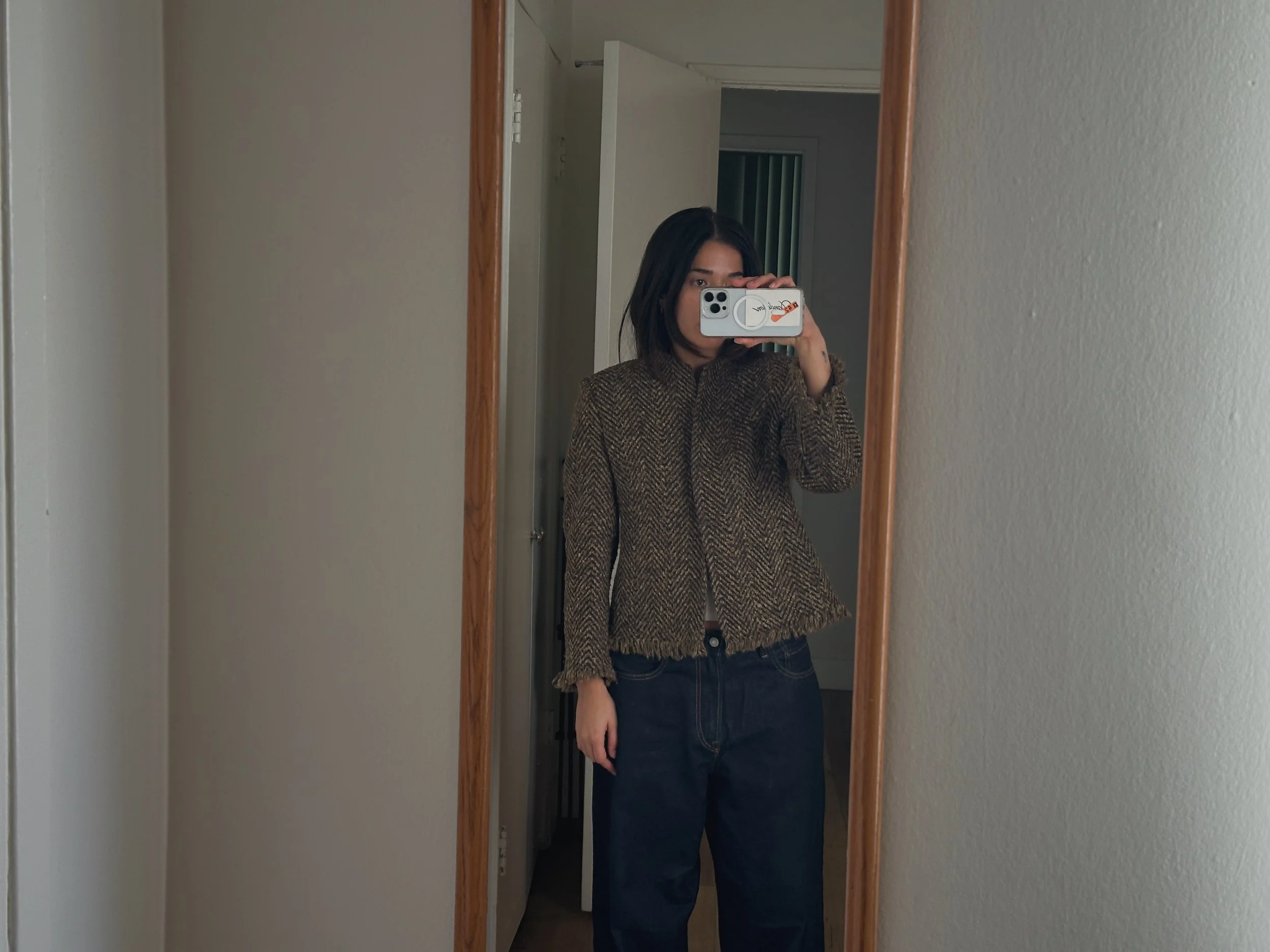 Vintage Collarless Woven Blazer