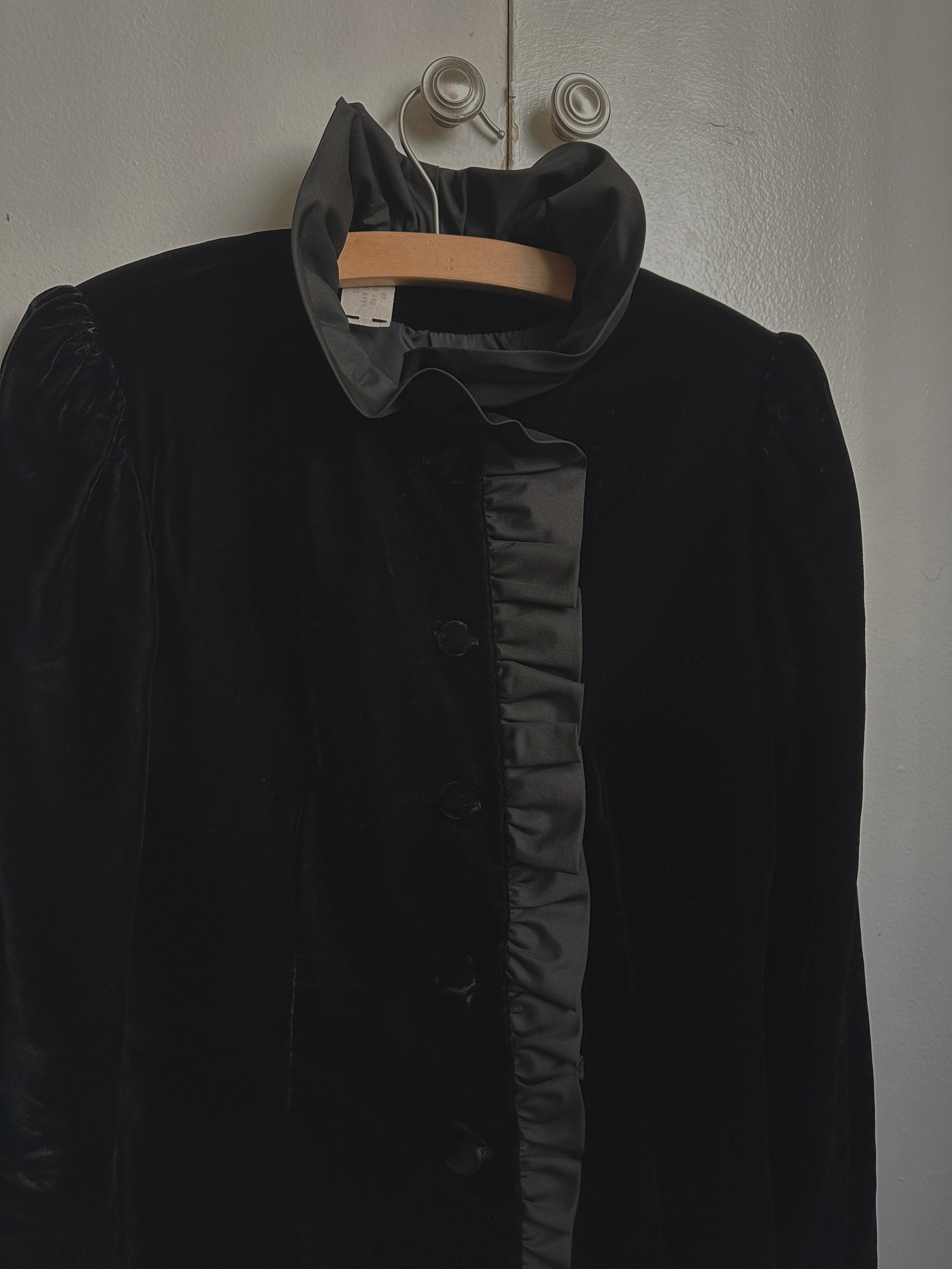 1970s Velvet Taffeta Ruffle Jacket