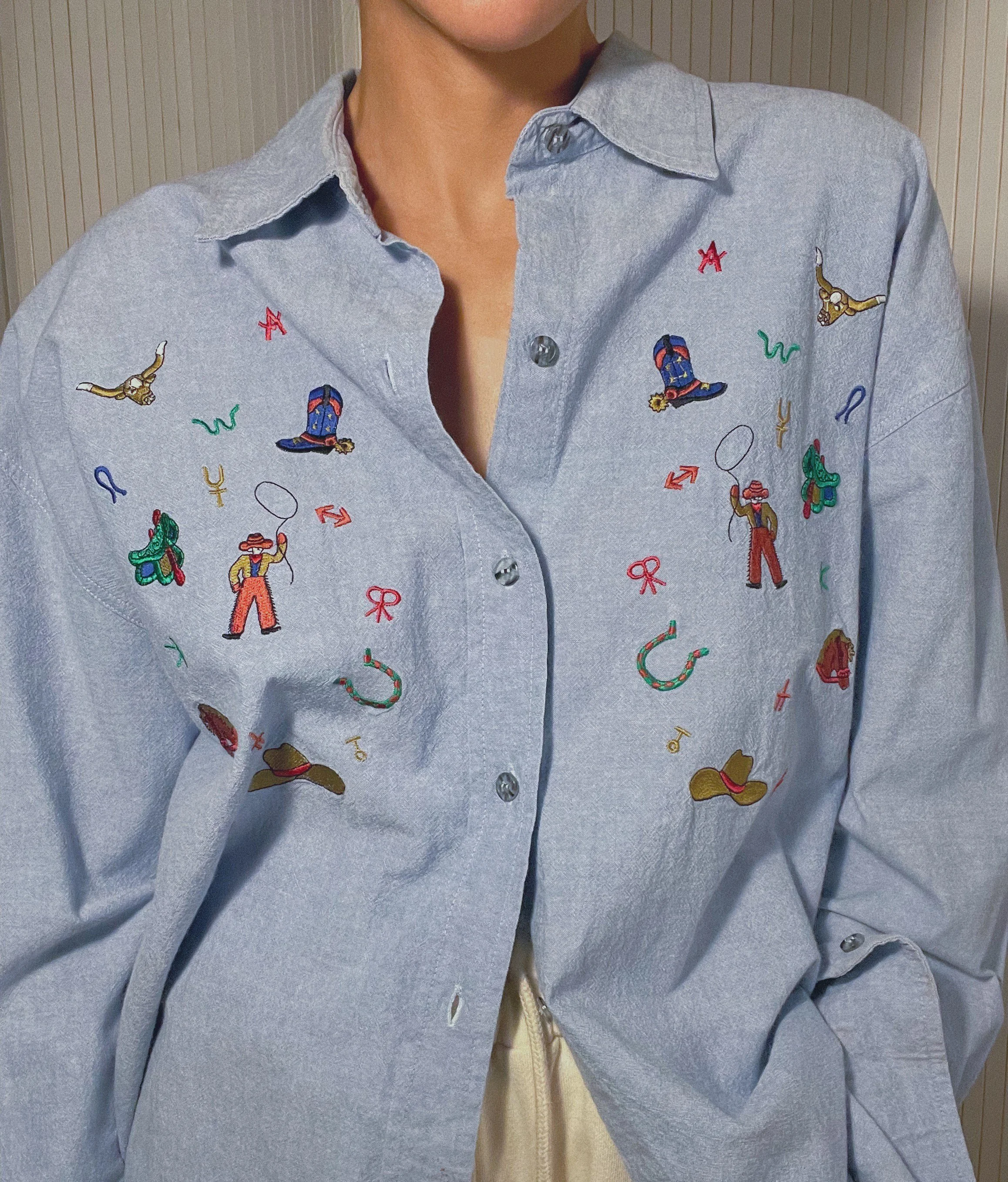 Vintage Embroidered Wester Button down