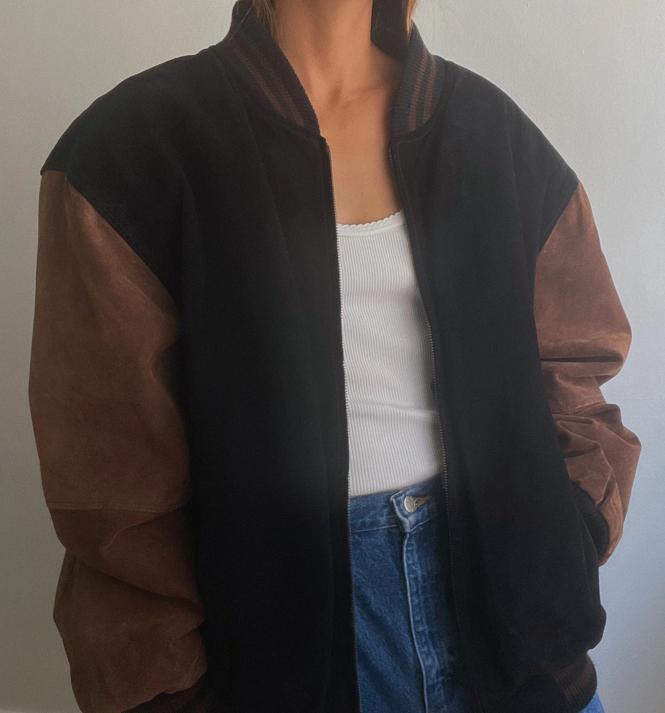 Vintage Suede Leather Varsity Bomber