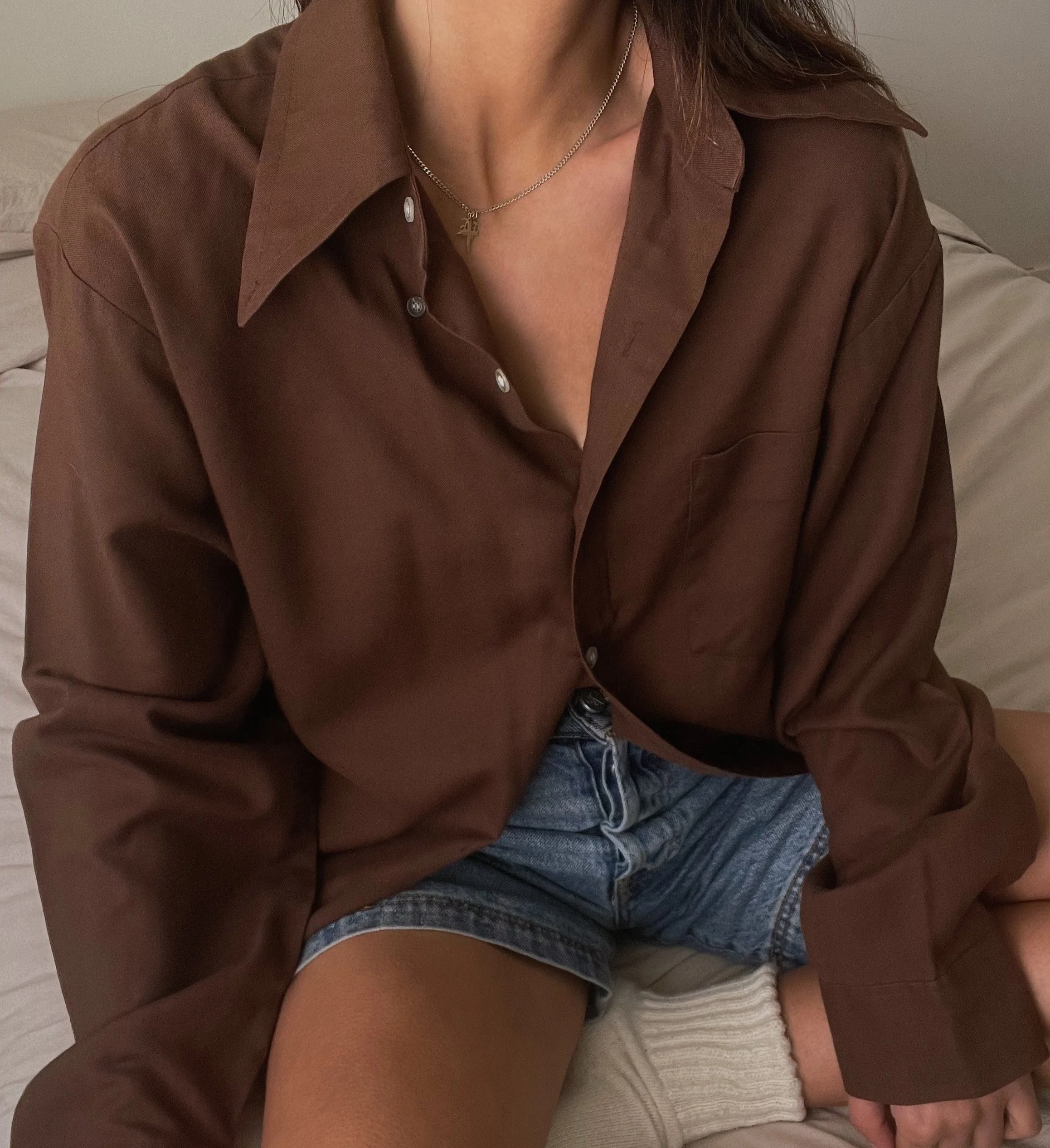 Vintage Chocolate Brown Button Up