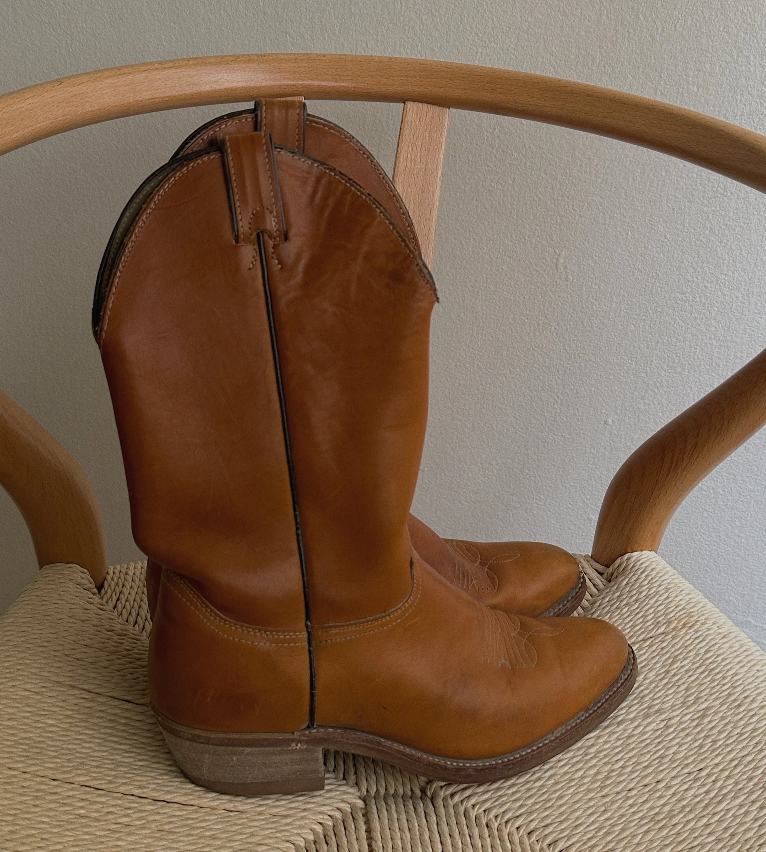 Vintage Leather Tan Cowboy Boots sz 8.5