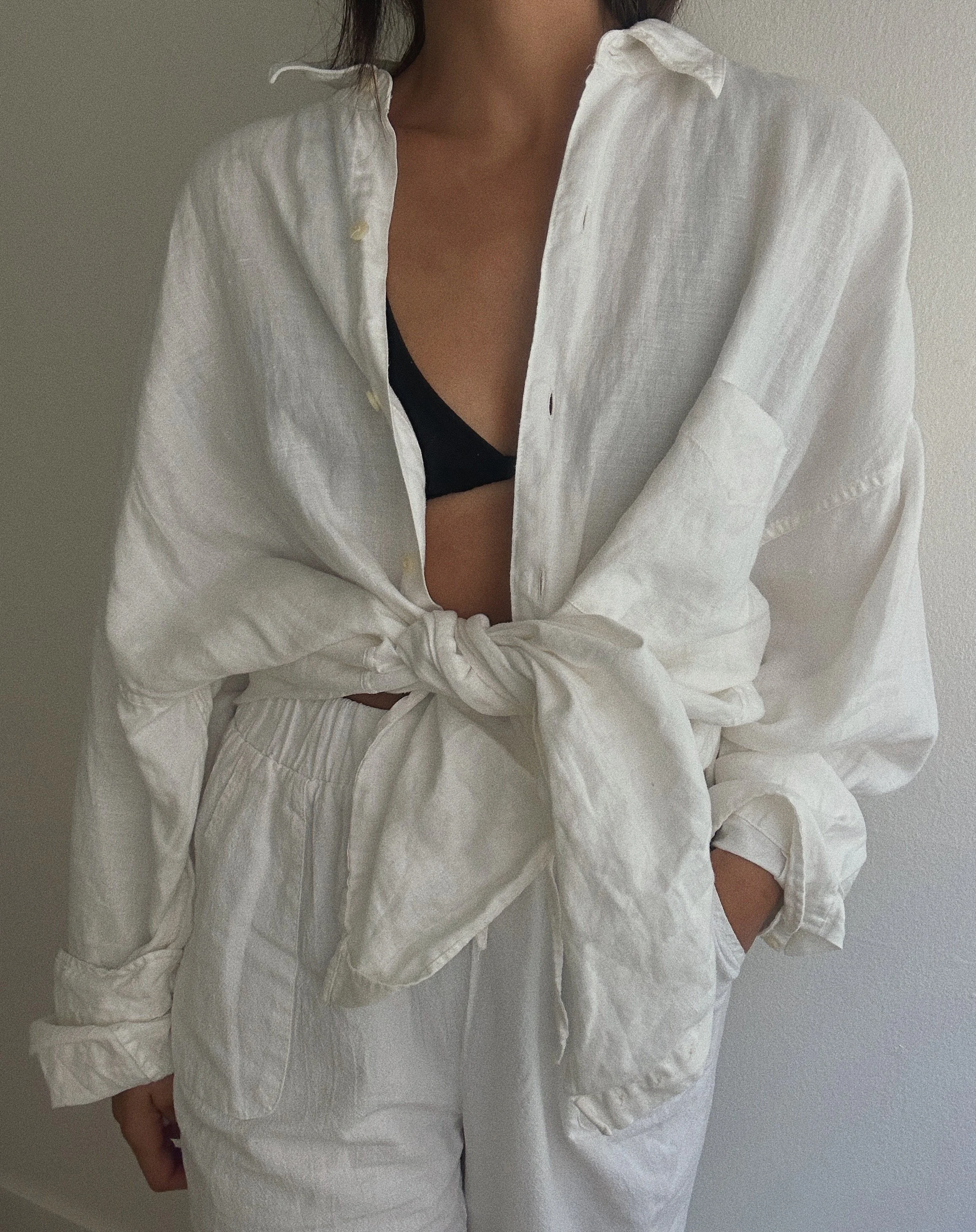 Vintage White Linen Button Up