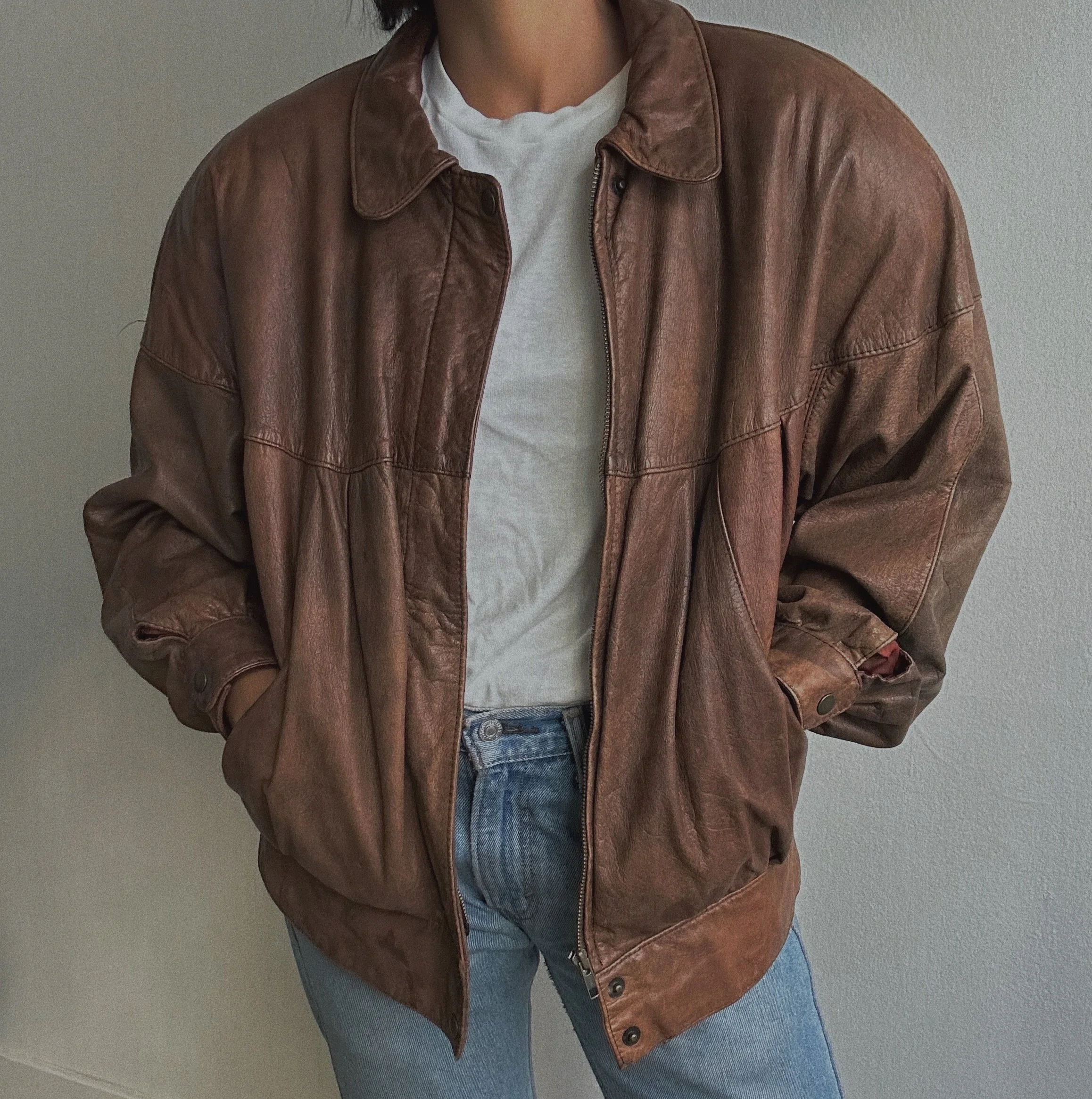 Vintage Brown Leather Bomber