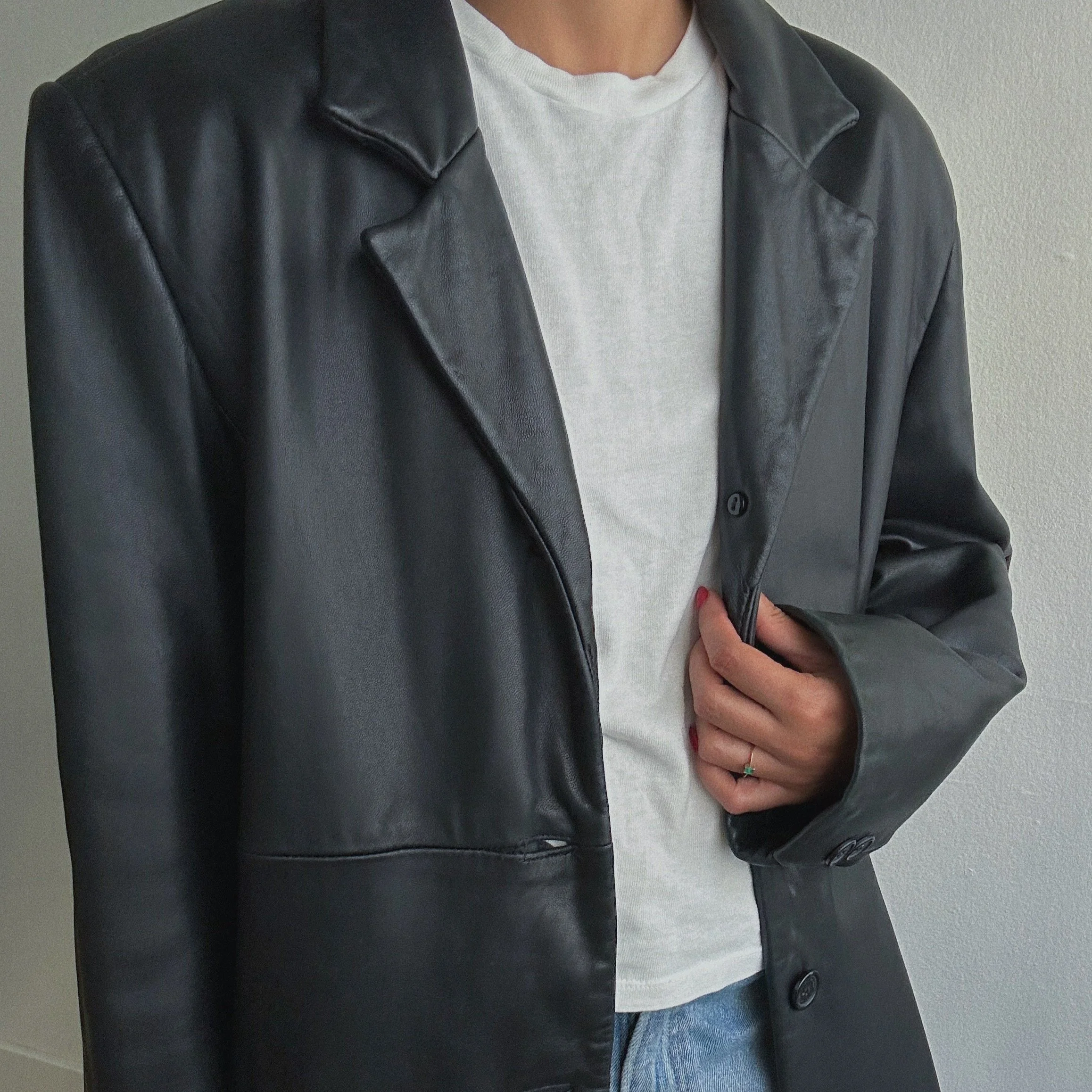 Vintage Black Leather Trench