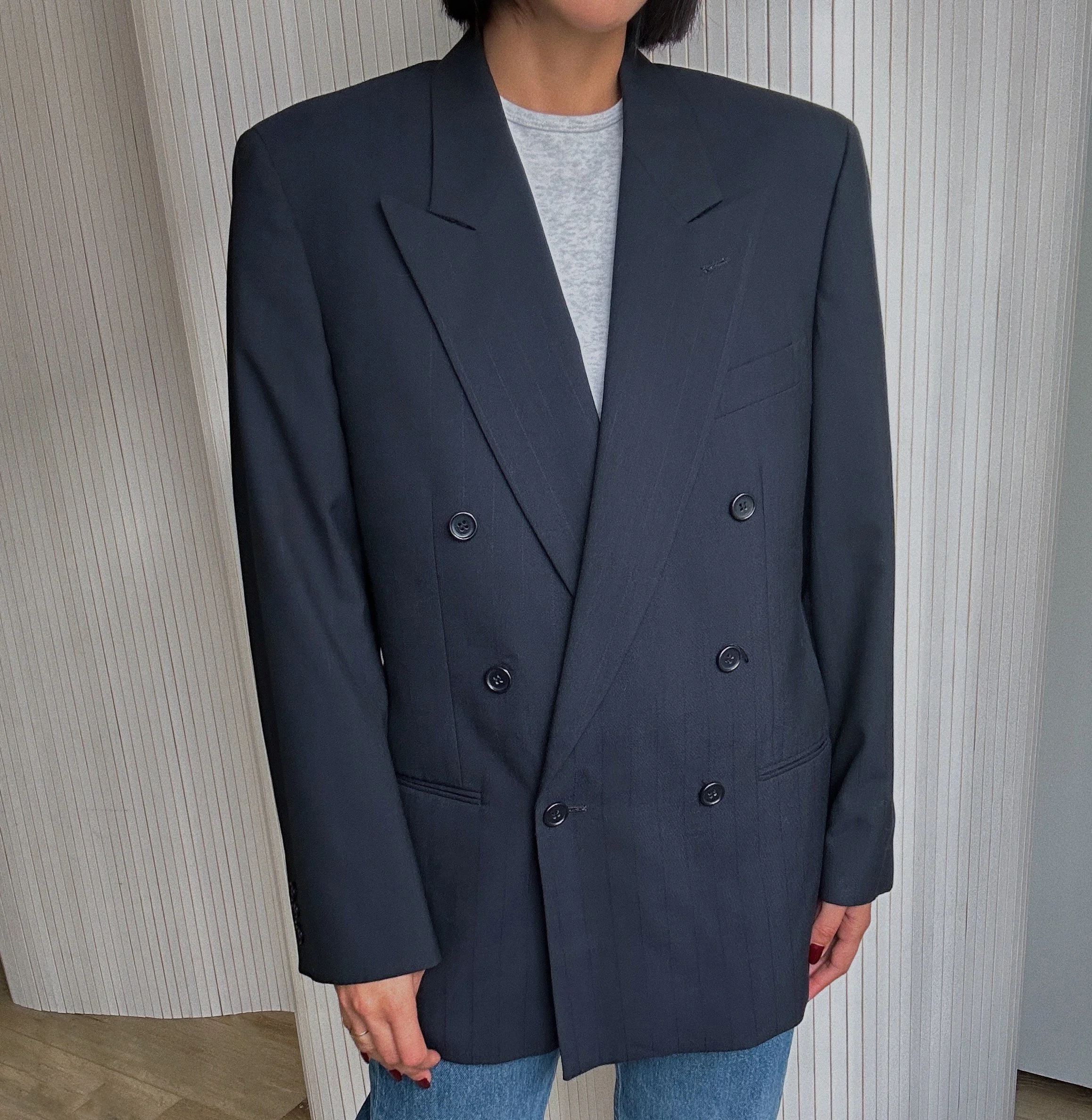 Vintage Double Breasted Navy Blue Boyfriend Blazer