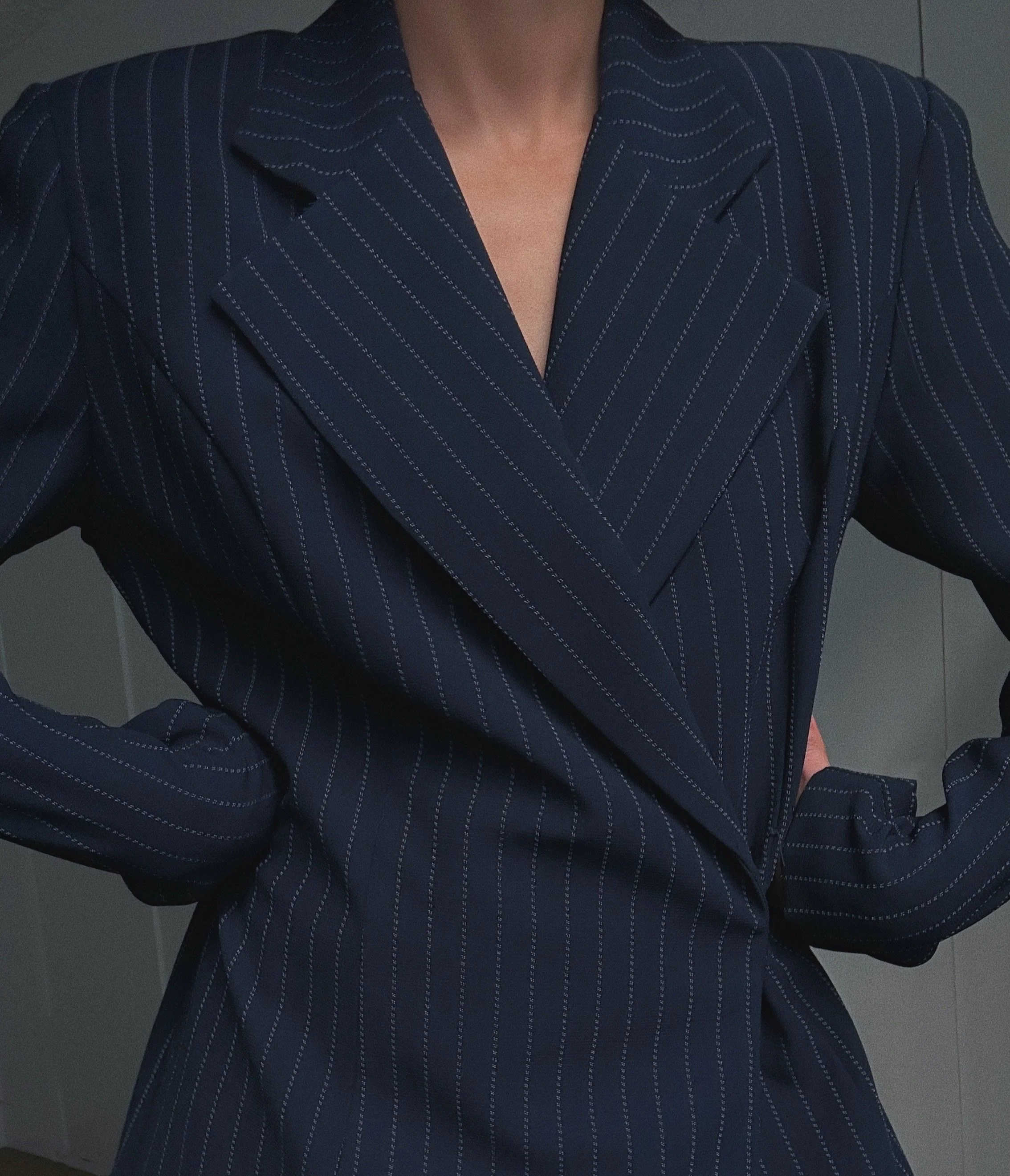 Vintage Navy Blue Pinstripe Suit Set