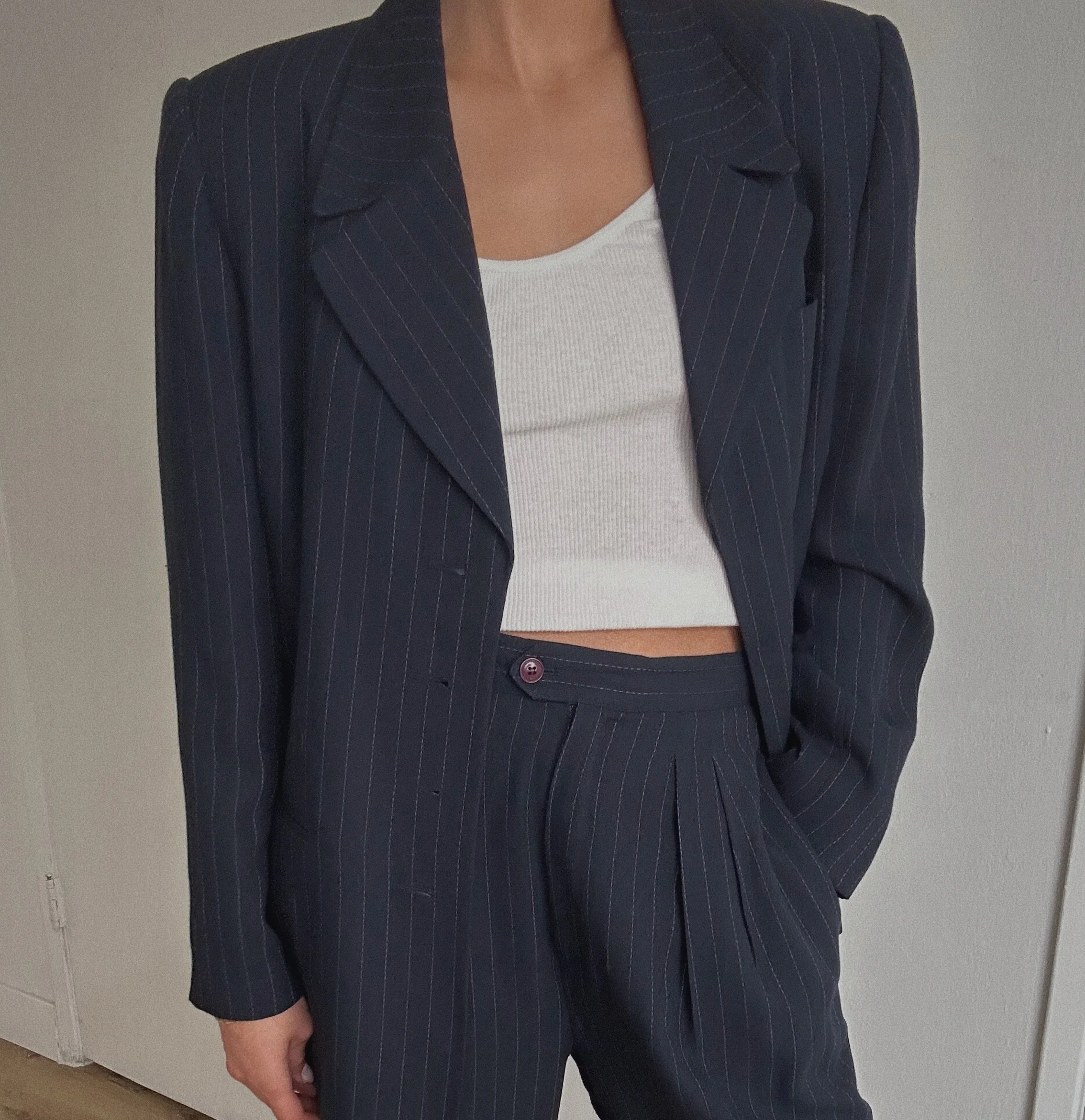 Vintage Pinstripe Navy Blue Suit Set