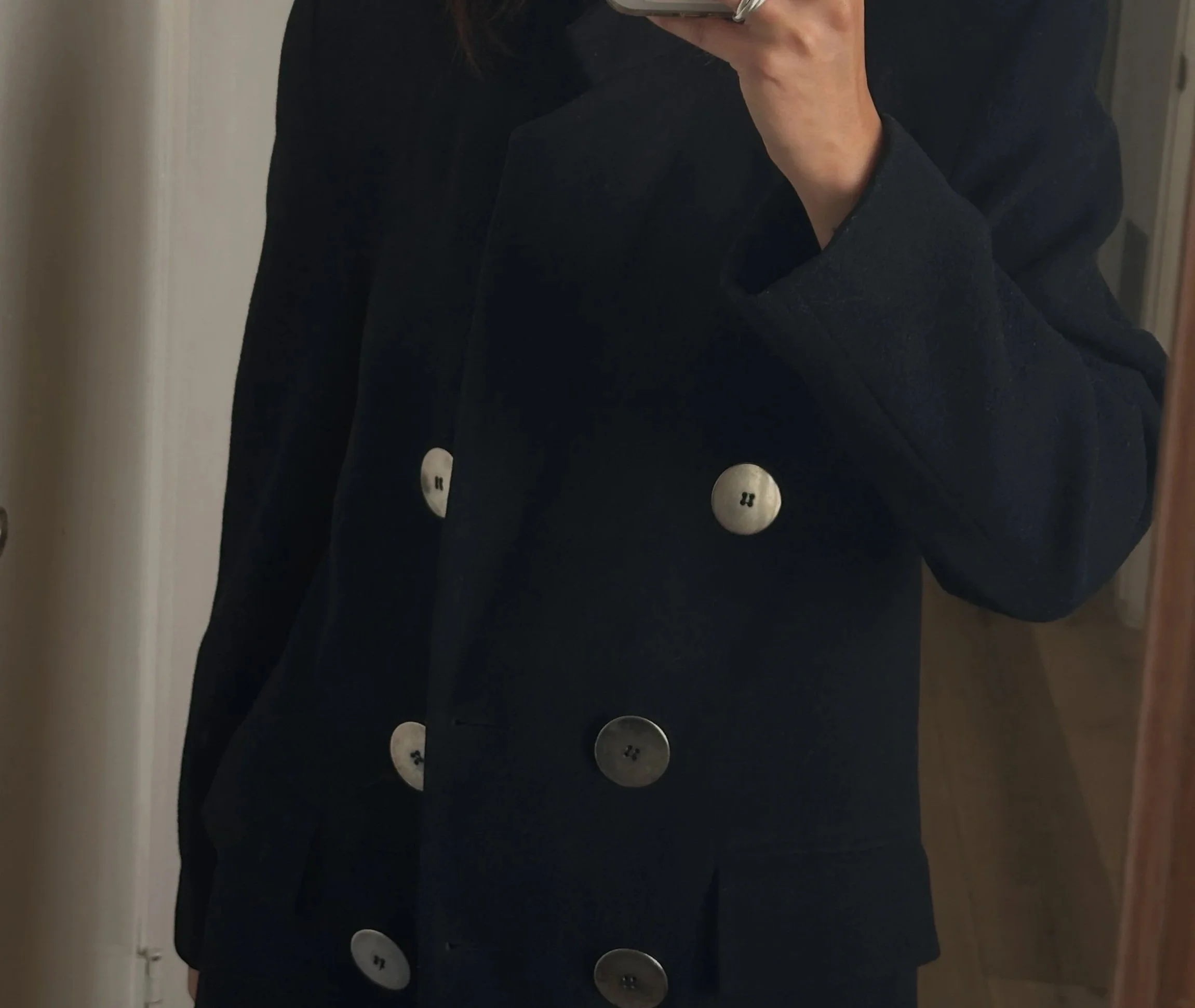 Vintage Black Wool Blazer with Metal Large Metal Disk Buttons