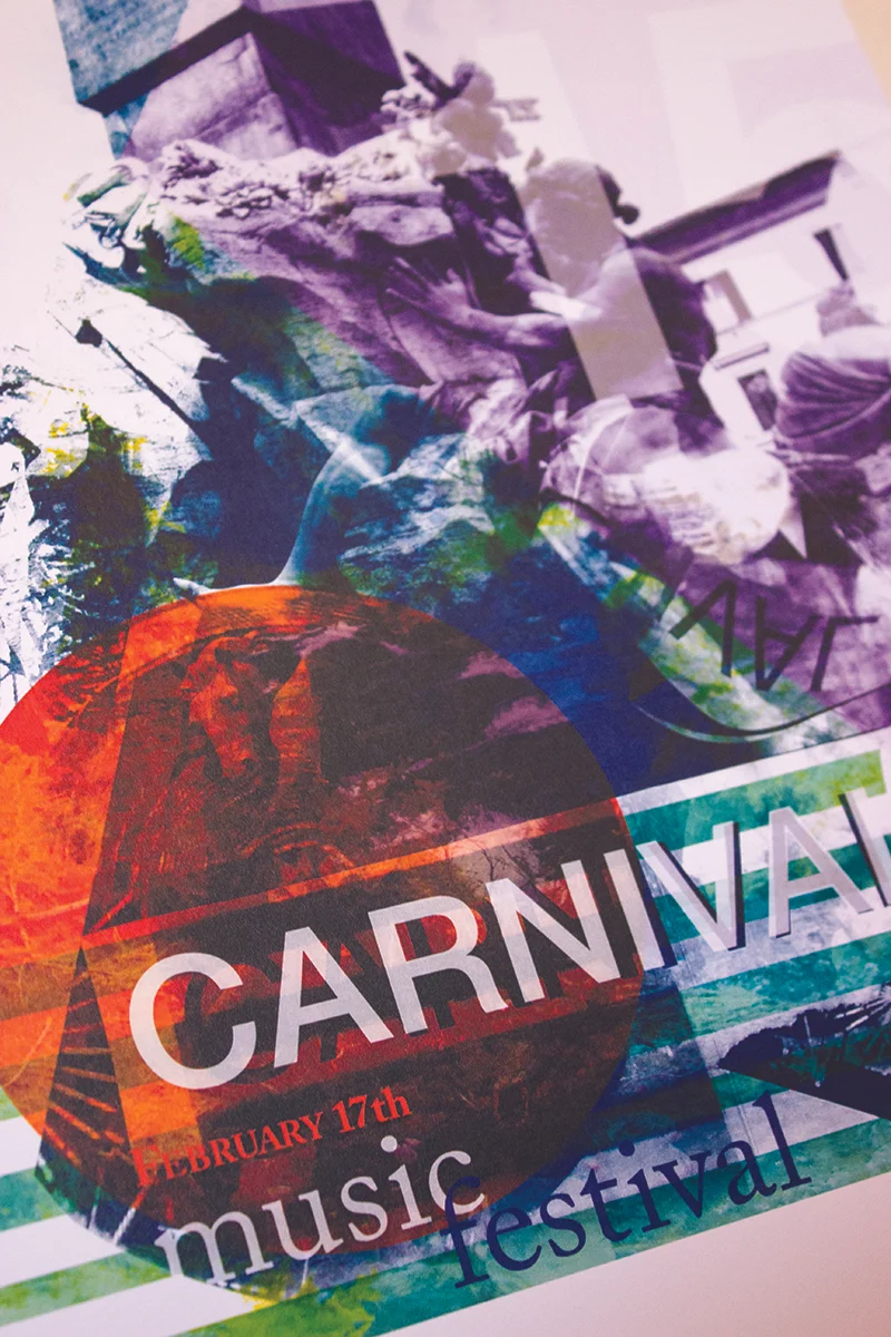 The transparencies were layered, cut, thrown, and arranged onto a table, and then photographed.