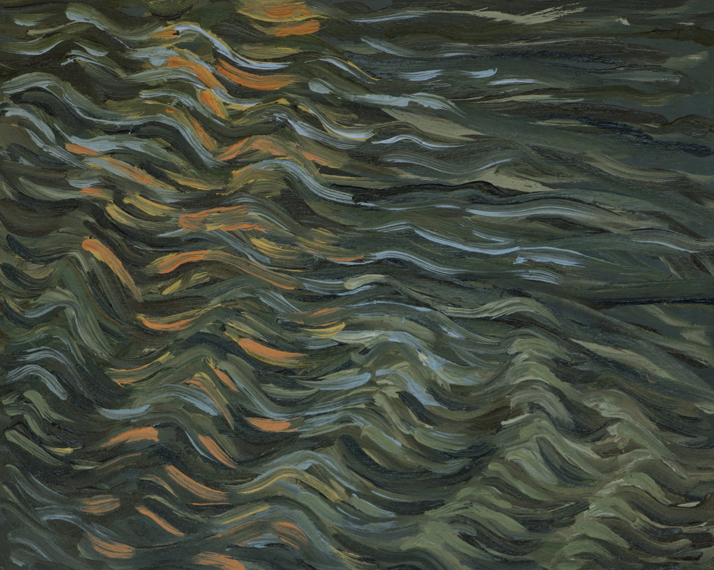 The Brown Apartment Block, July 14 2017, Last Light, SE End of St. Patricks Bridge, Oil on Birch Panel, 8”x10”