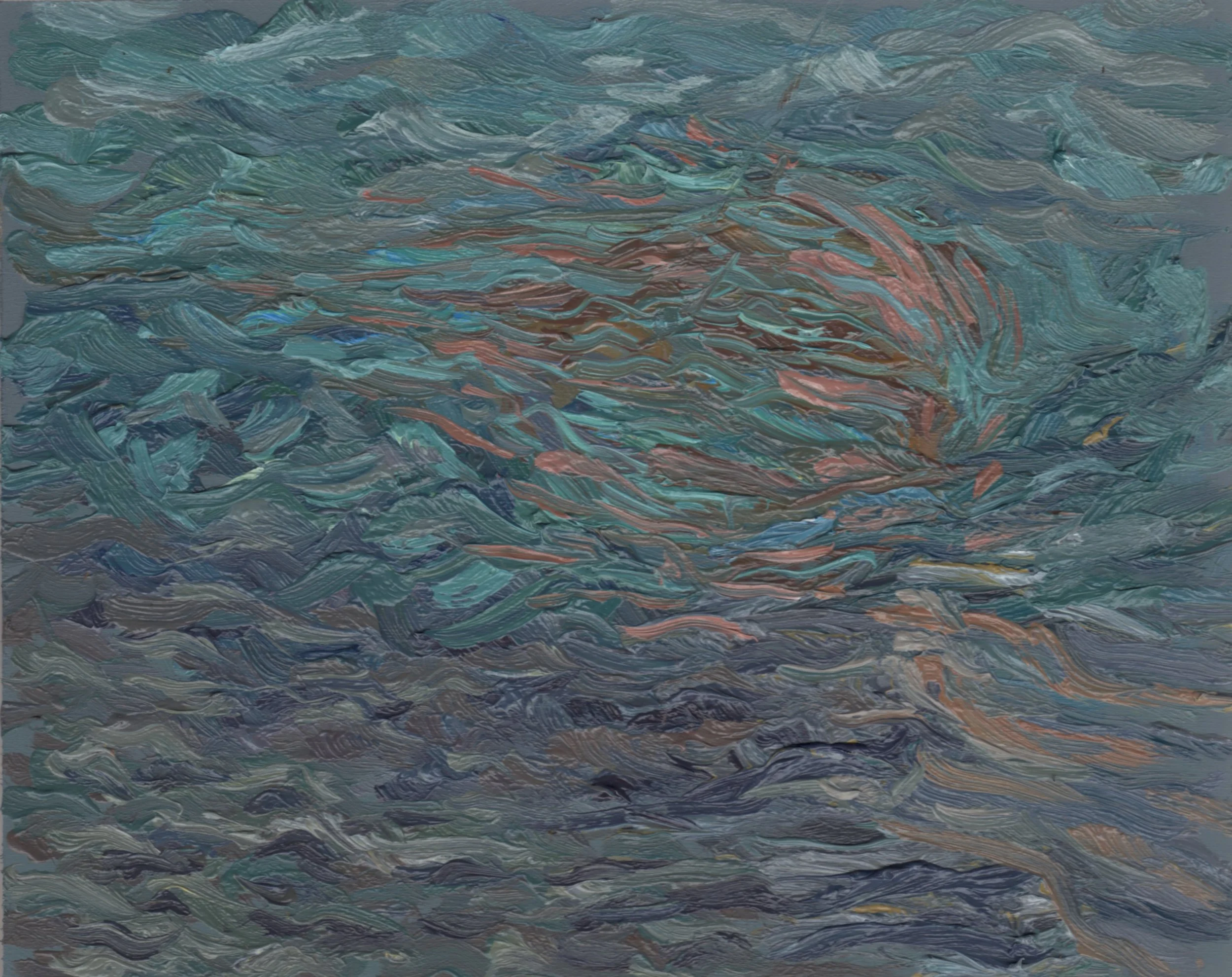 August 4 2016, South side of bridge to St. Patrick's Island, last light, oil on birch panel, 8" x 10"