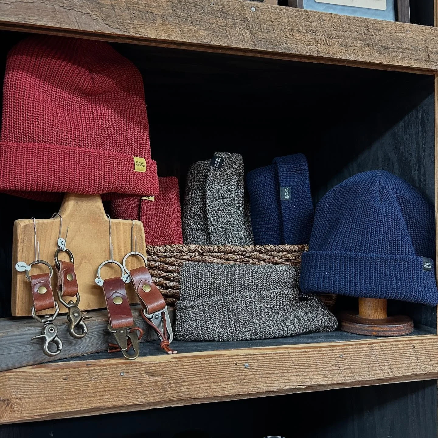 We are very excited to be stocking a new USA maker! Introducing @bradleymountain! Check out our starter collection of woven recycled-fiber watch caps, handmade candles, and leather keychains. Available in store and online. 👍