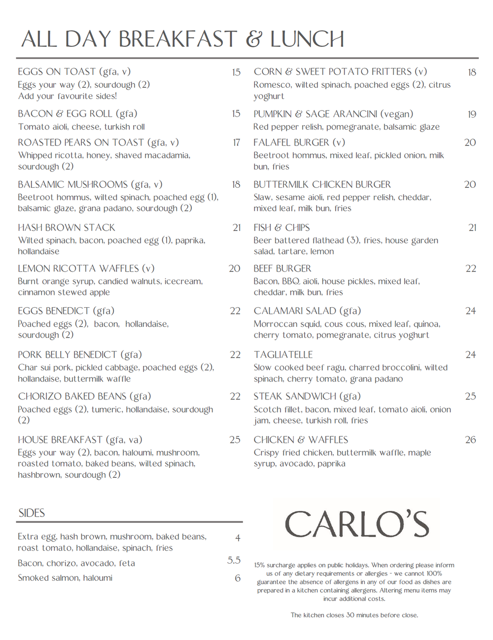 Menu — Carlo's Cafe & Restaurant Wagga | Wagga Catering