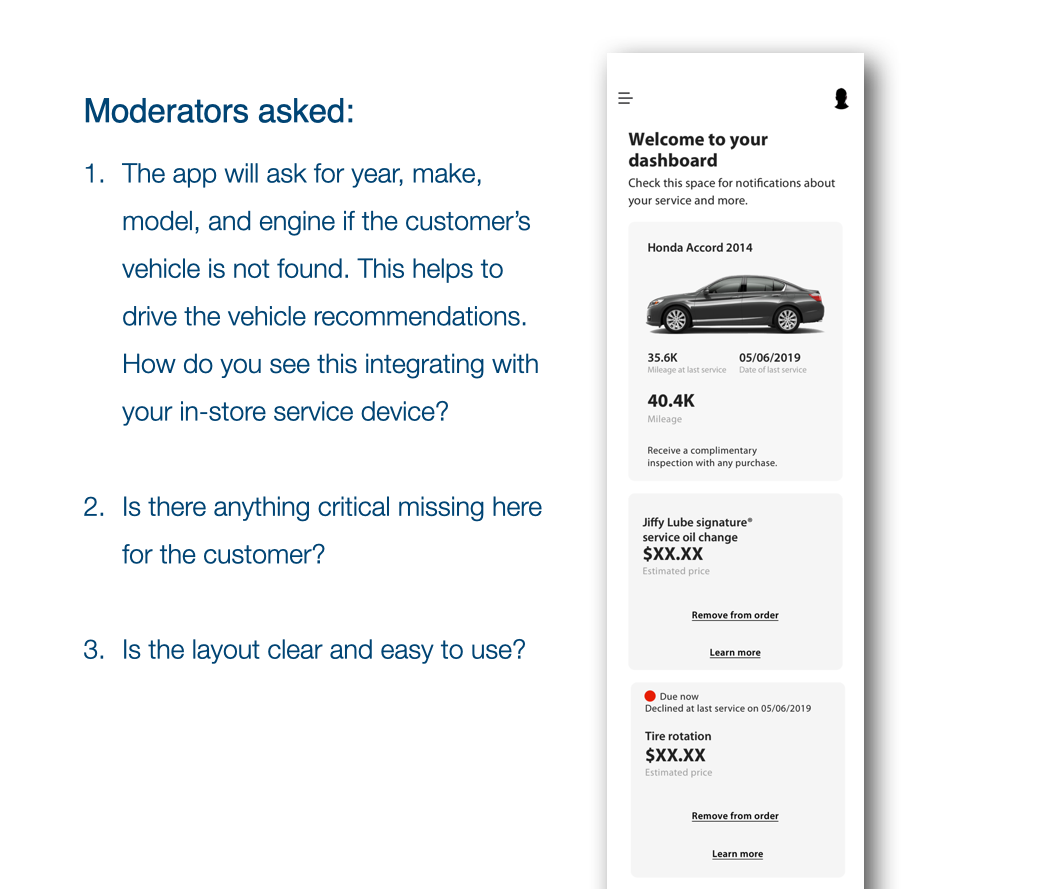 Follow up questions after the users clicked through on their own. Prices are redacted due to varying prices per location