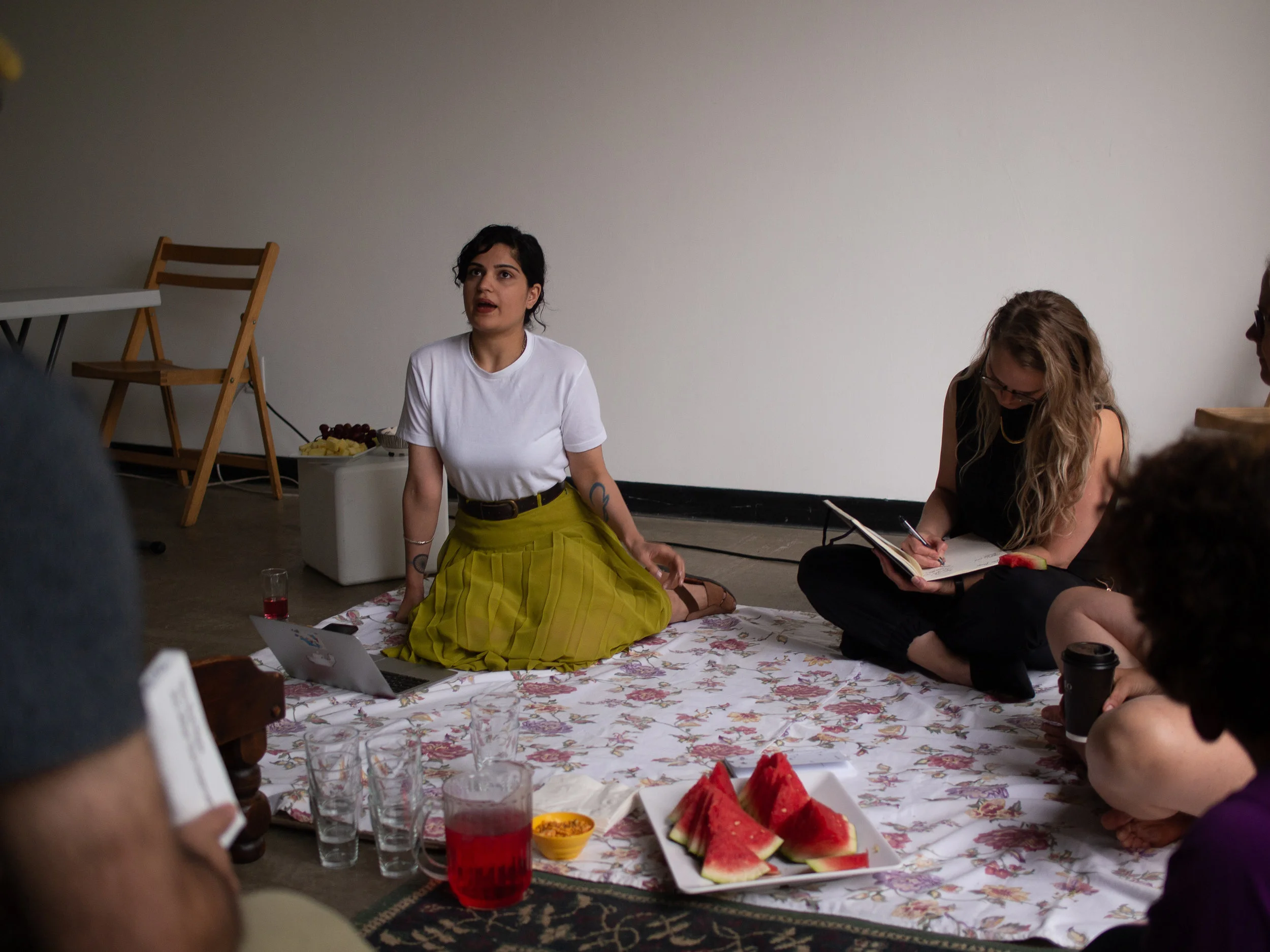 Noor Bhangu giving a lecture at the beginning of her curatorial residency.