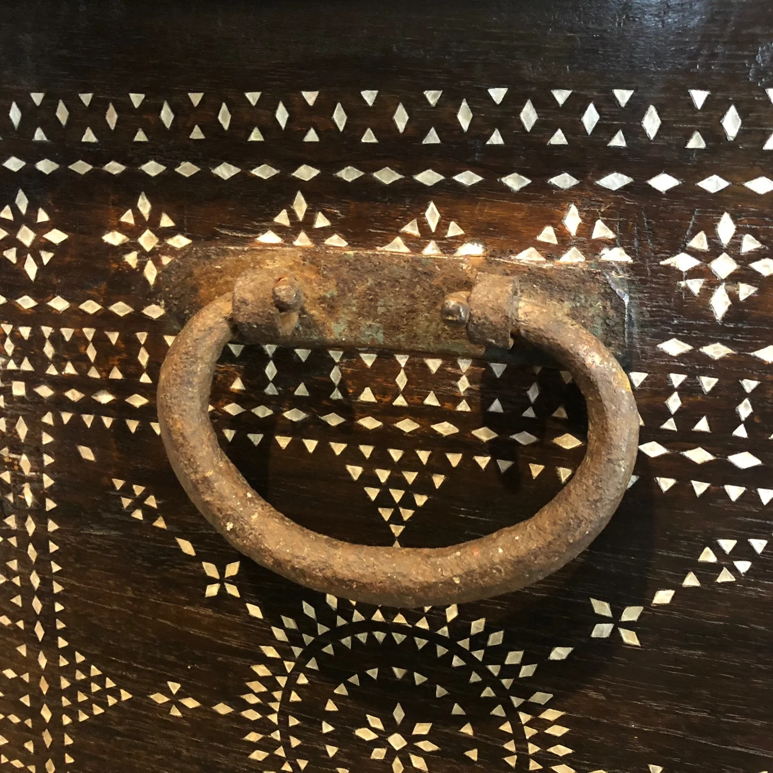 19th century large mother of pearl inlaid trunk