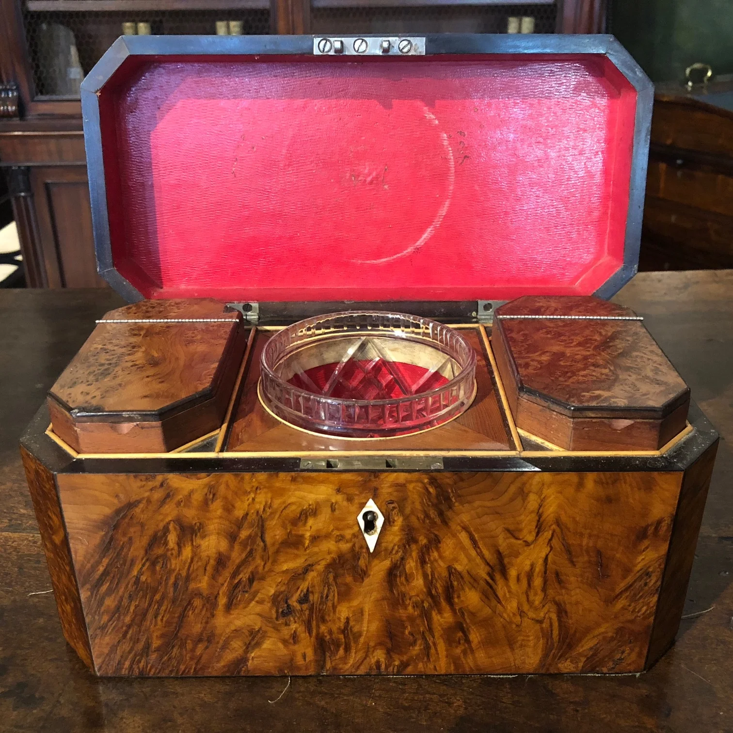 georgian burr yew tea caddy