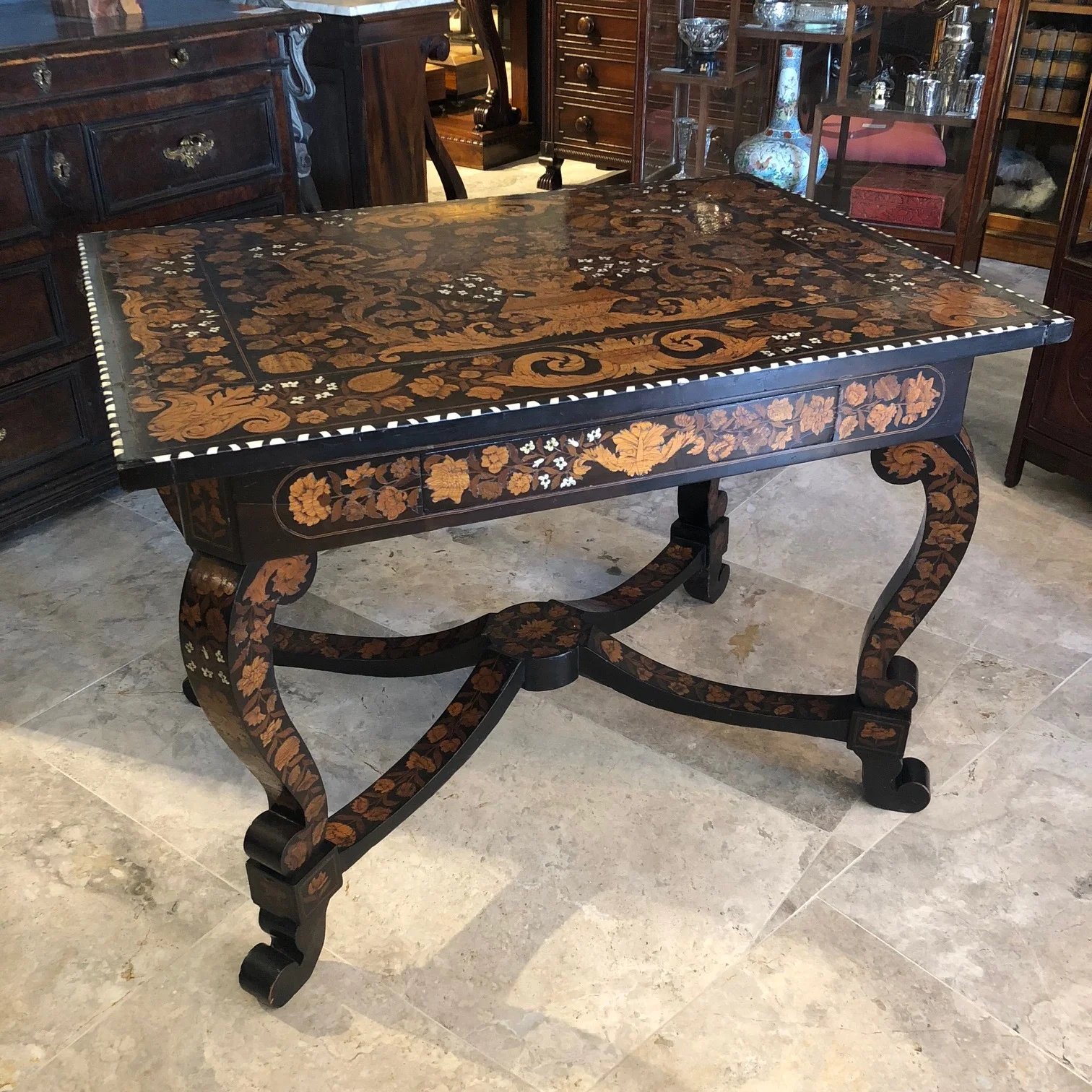 antique dutch marquetry inlay centre table
