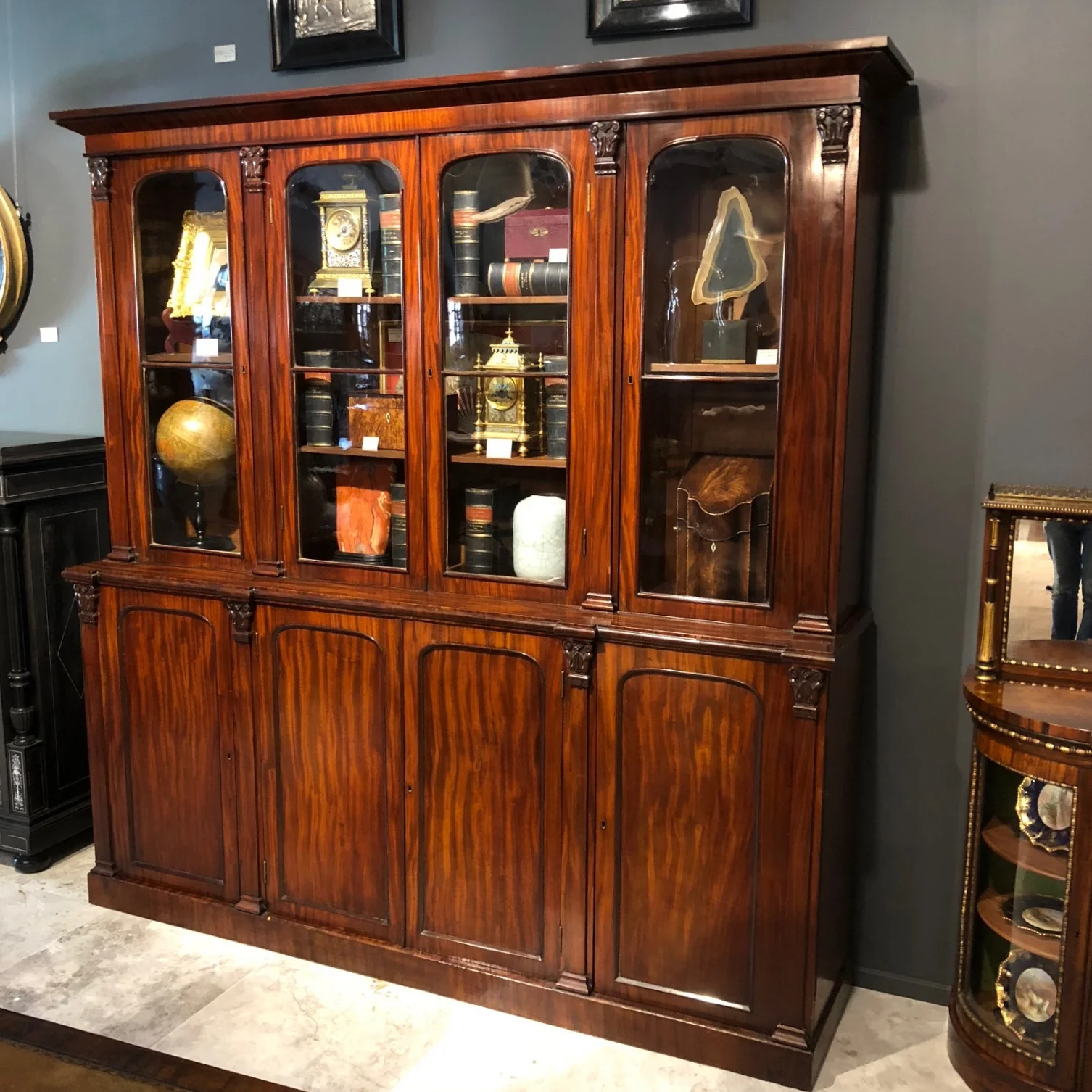 Large Mid 19th Century Flamed Mahogany Bookcase