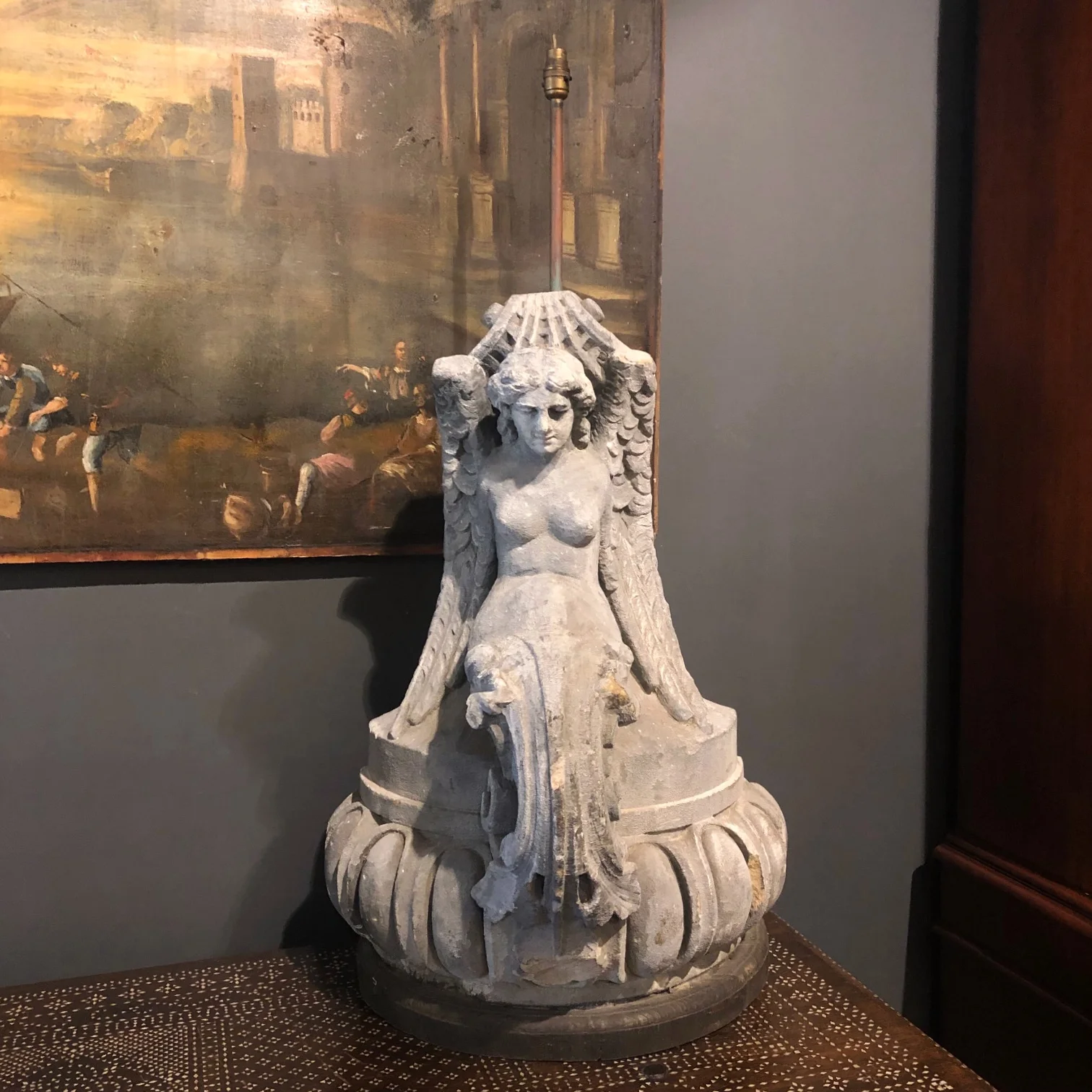 antique english carved sandstone lamps